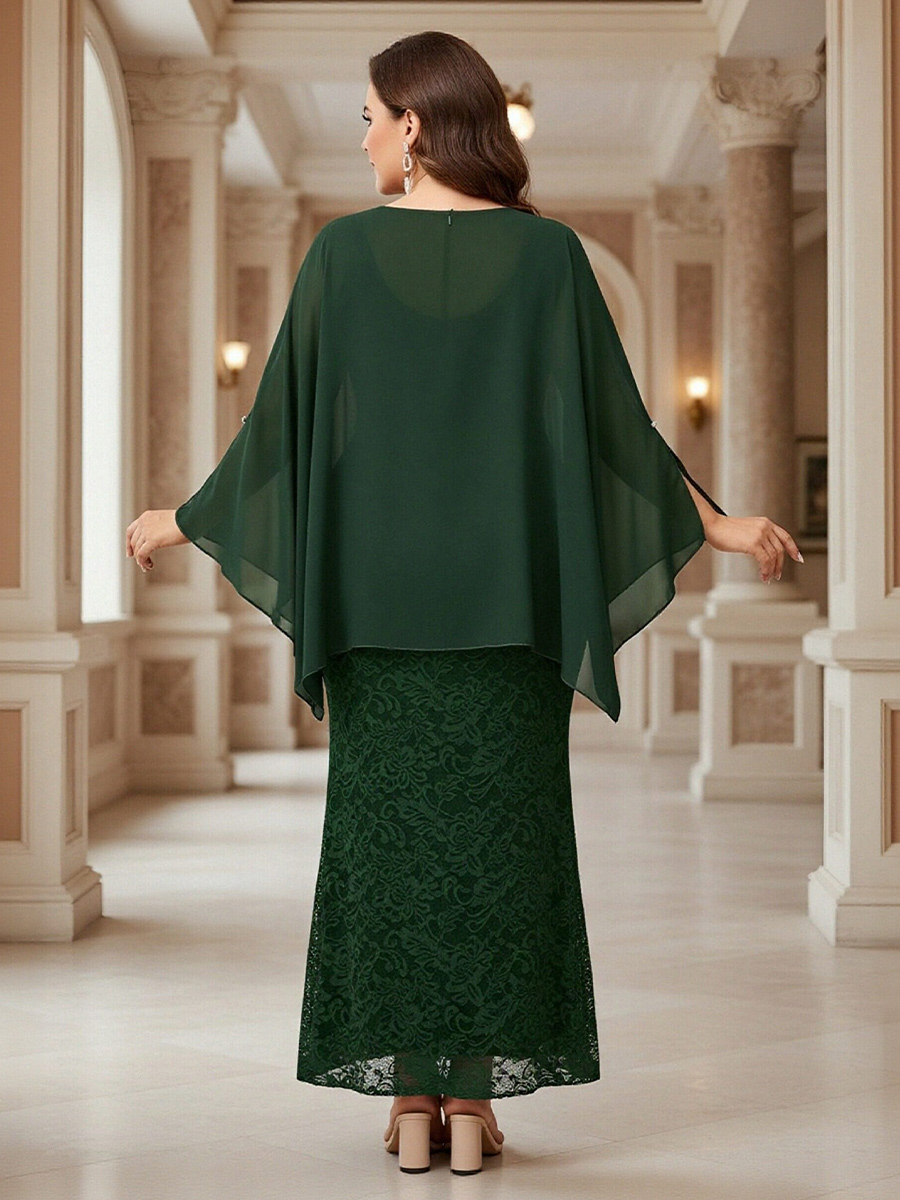 2 Pieces Lace Appliques Round Neck Chiffon Mother of the Bride Dresses