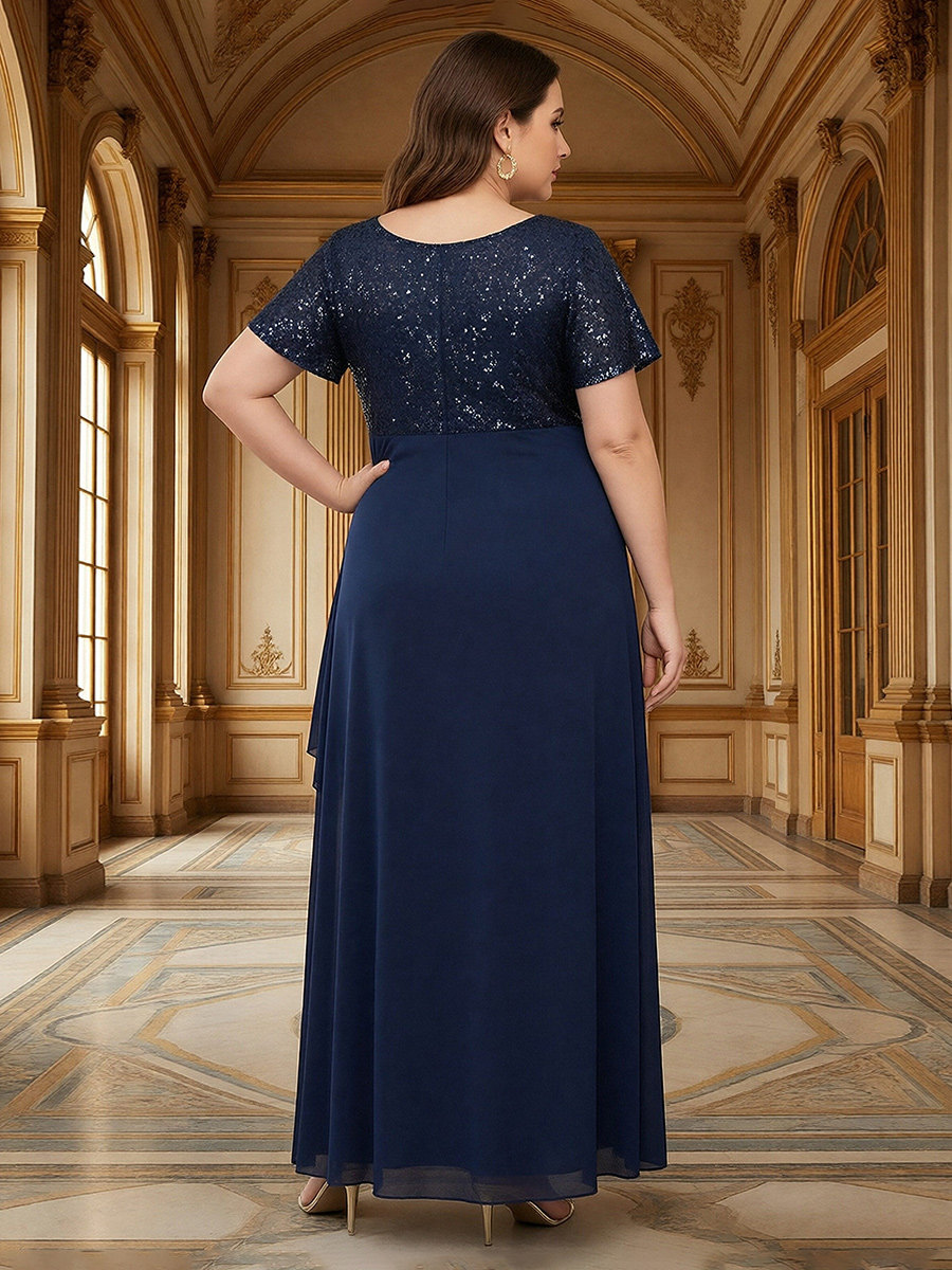 Sparkly V Neck Chiffon Pleated A Line Mother of the Bride Dresses