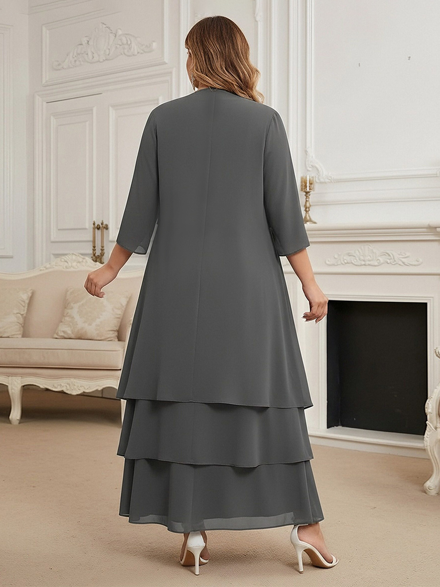 2 Pieces Tiered Ruffles Round Neck Mother of the Bride Dresses with Cap