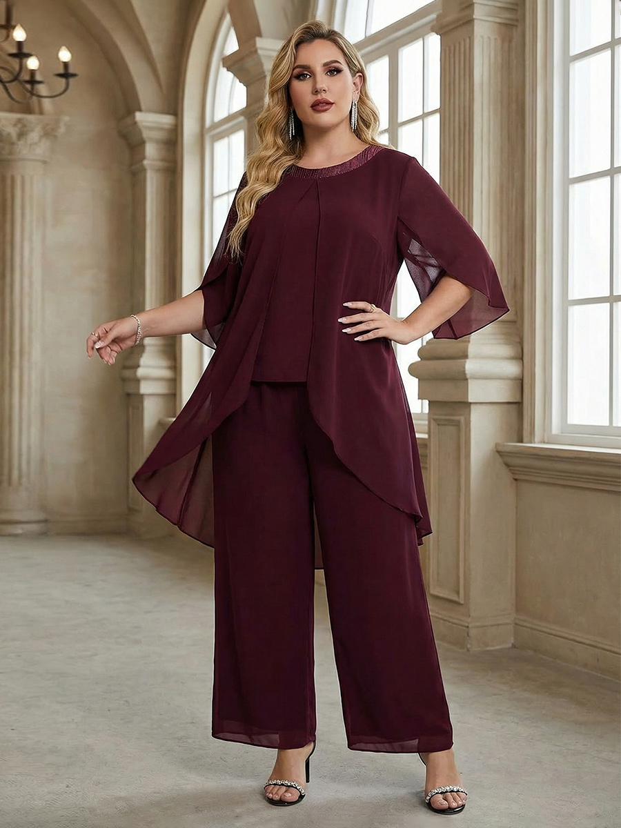 3 Pieces Tiered Suitcases Round Neck Mother of the Bride Dresses with Cap