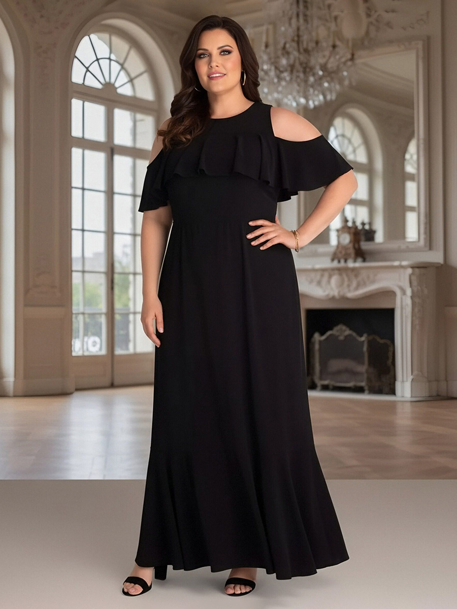 Off the Shoulder Chiffon Round Neck Mother of the Bride Dresse