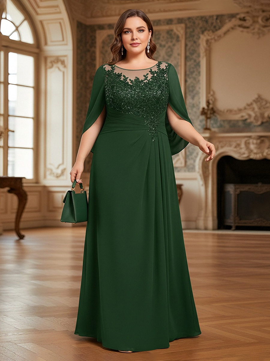 Chiffon Round Neck Lace Appliques Mother of the Bride Dresses with Cap