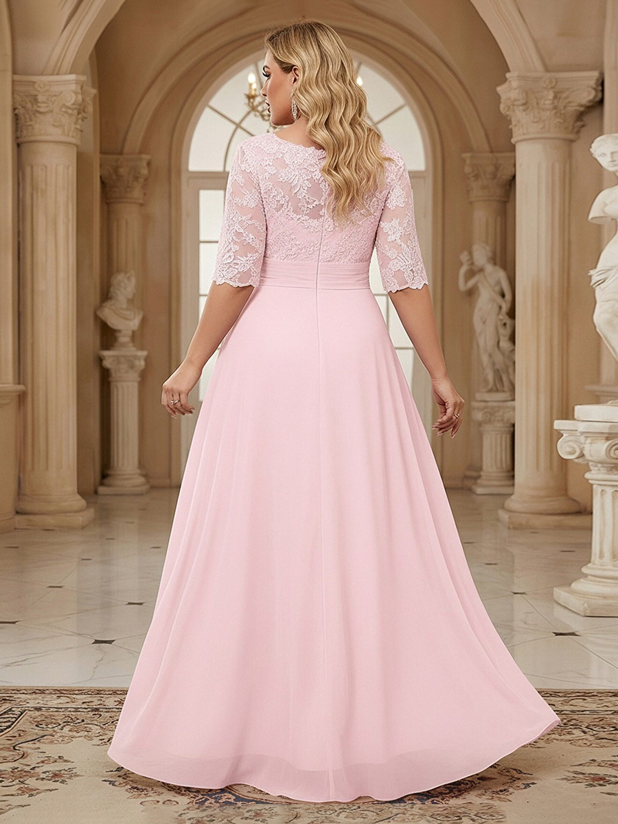 Chiffon V Neck Lace Appliques Ruffles Mother of the Bride Dresses