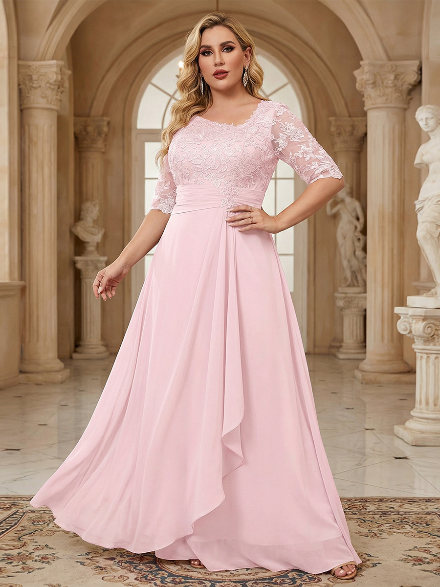 Chiffon V Neck Lace Appliques Ruffles Mother of the Bride Dresses