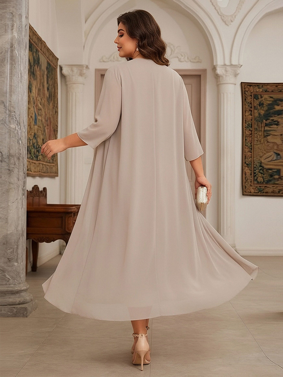 2 Pieces Chiffon Round Neck Lace Appliques Mother of the Bride Dresses with Cap