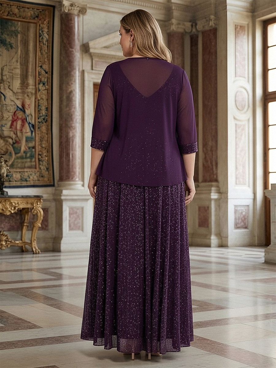 2 Pieces Sequin V Neck Mother of the Bride Dresses with Cap