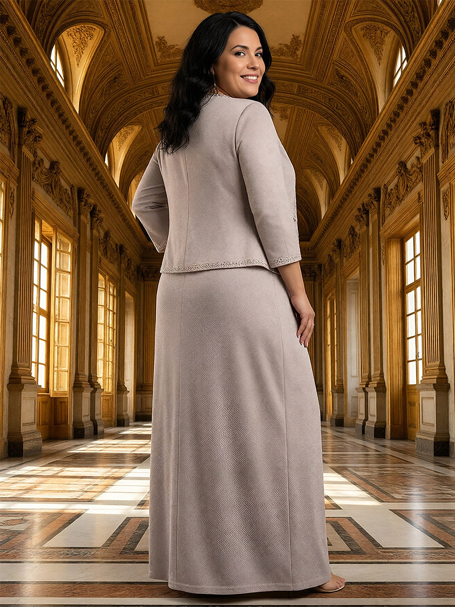 Satin Lace Appliques 2 Pieces V Neck Mother of the Bride Dresses with Cap