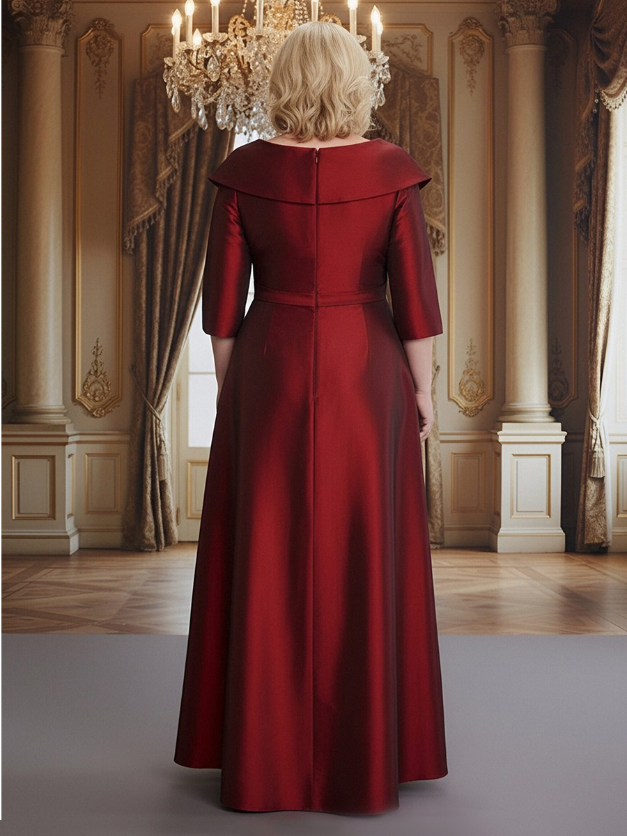 Satin V Neck Long Sleeves PleatedMother of the Bride Dresses