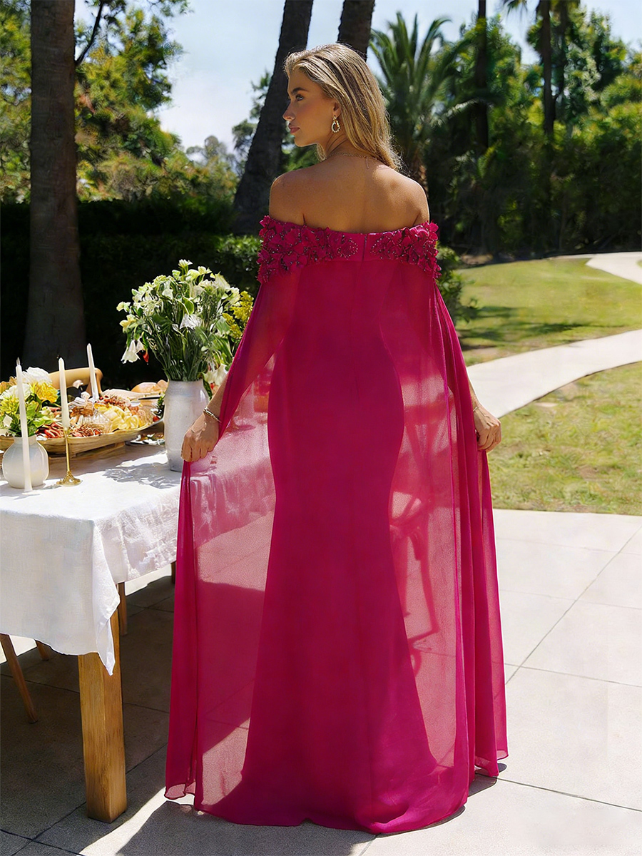 Satin Off the Shoulder Mother of the Bride Dresses with 3D Flowers