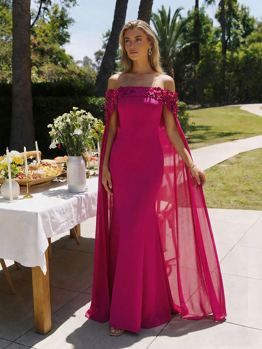 Satin Off the Shoulder Mother of the Bride Dresses with 3D Flowers