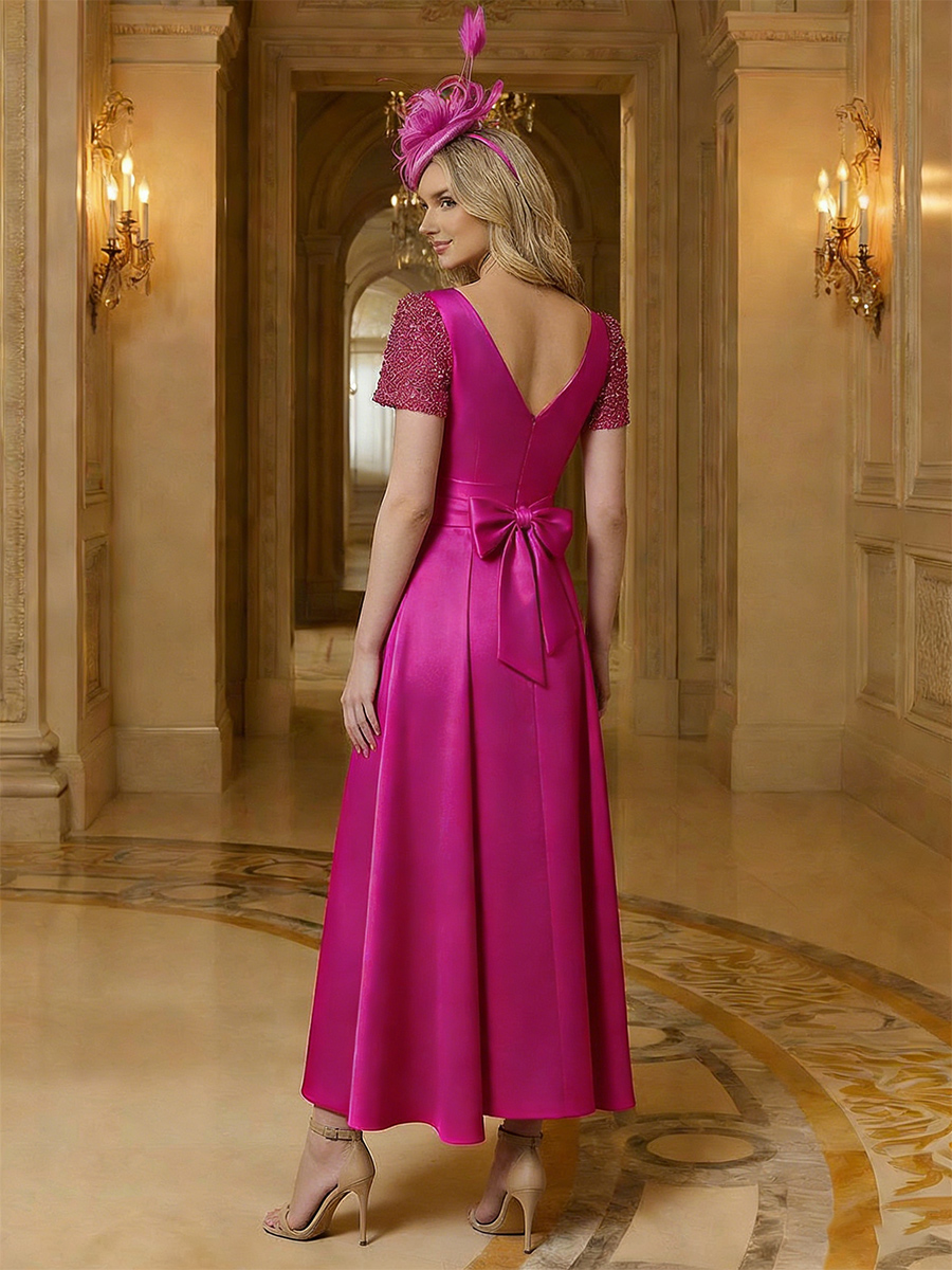 Satin V Neck Corset A Line Mother of the Bride Dresses