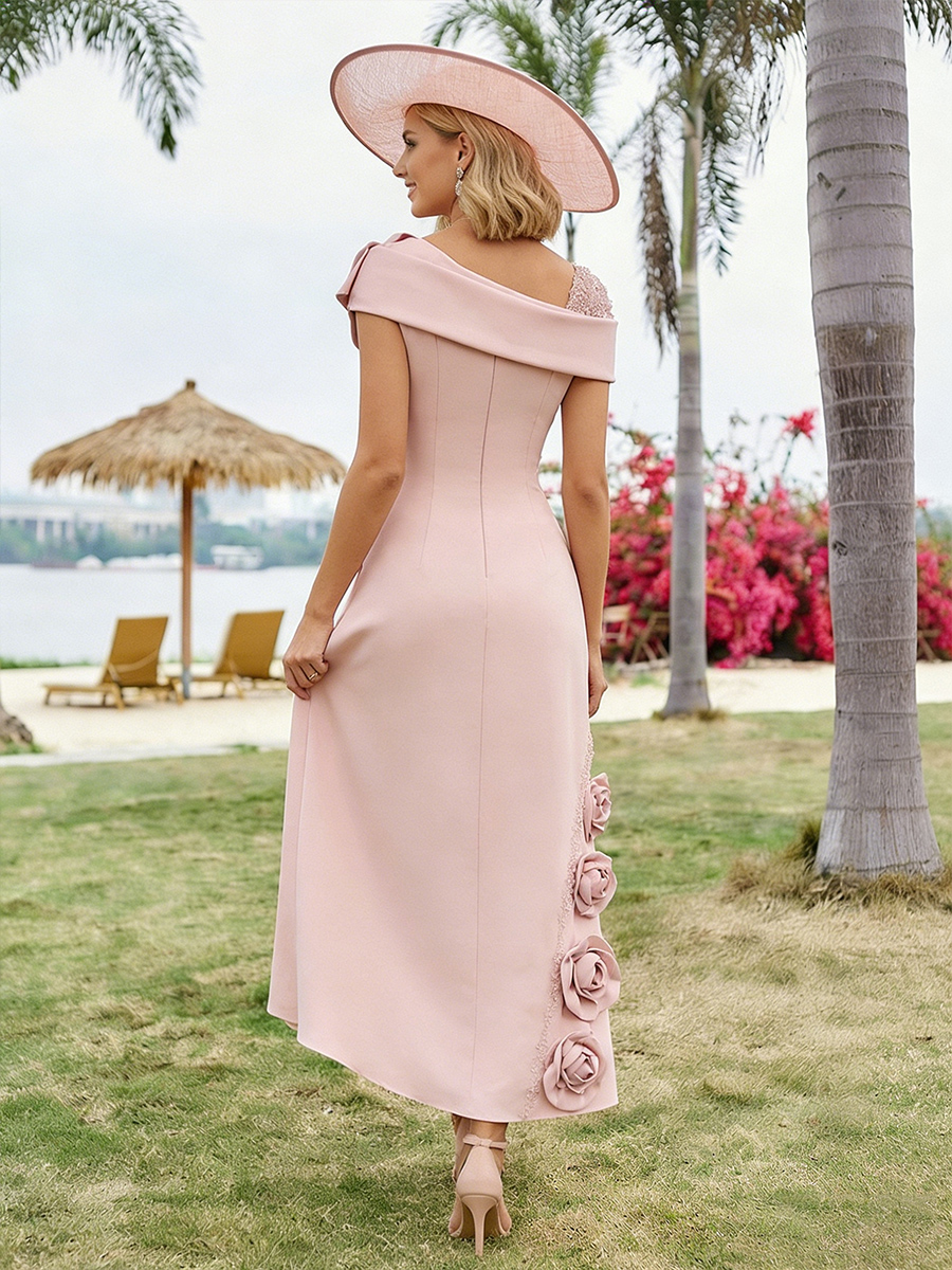 Satin Asymmetric Mother of the Bride Dresses with 3D Flowers