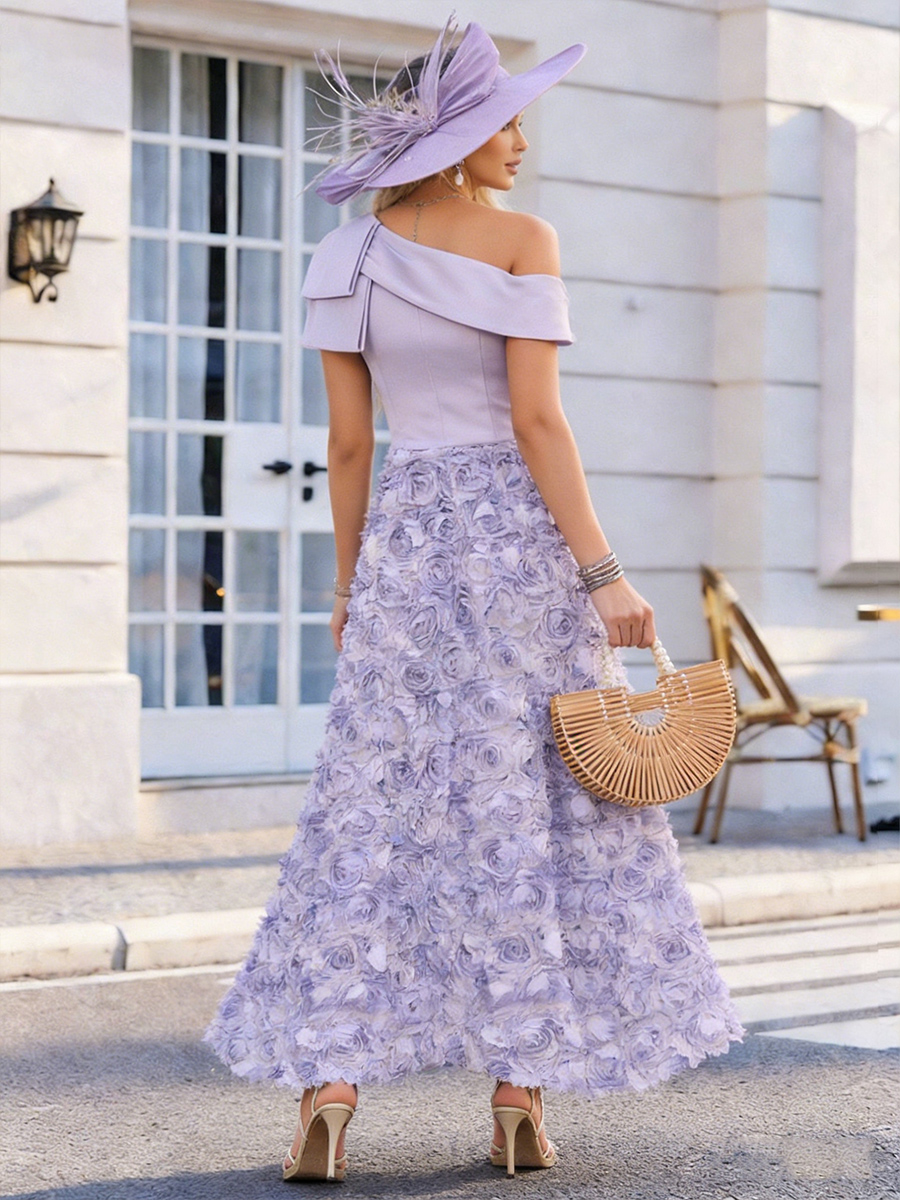 Satin Lace Appliques One Shoulder Mother of the Bride Dresses with 3D Flowers