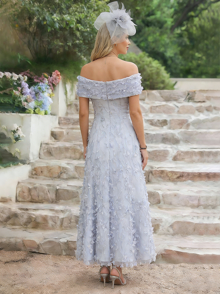 Tulle Off the Shoulder Lace Appliques Mother of the Bride Dresses with 3D Flowers