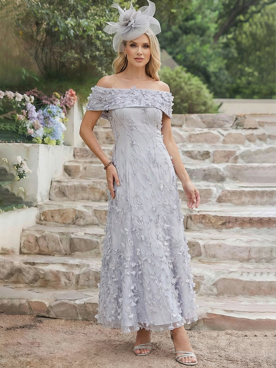 Tulle Off the Shoulder Lace Appliques Mother of the Bride Dresses with 3D Flowers