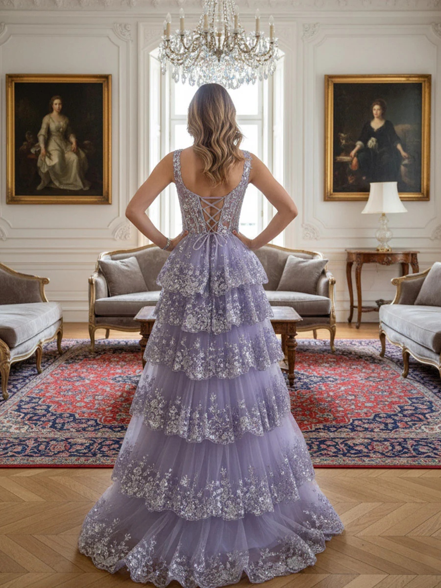 ACEVIE Mermaid Off Shoulder Sleeveless Long Prom Dresses with High Split & Lace Appliques