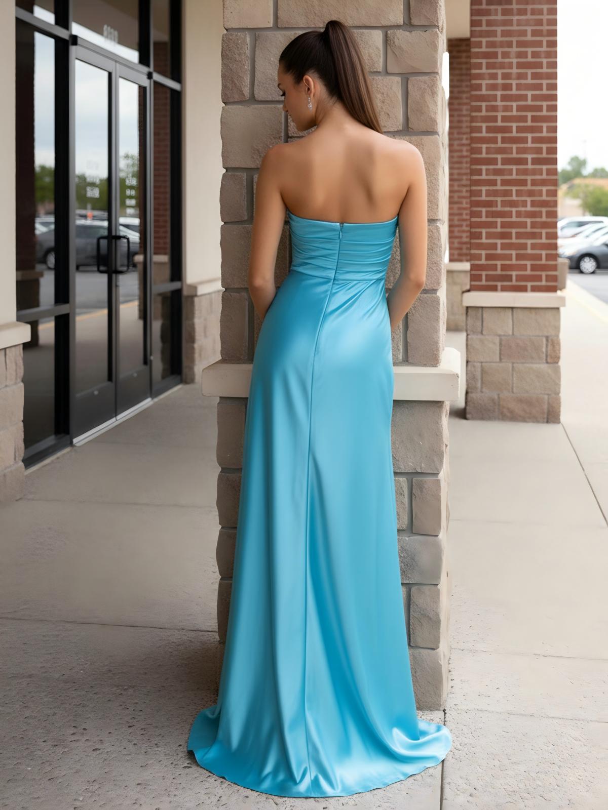 Satin A Line Sweetheart Floor Length Sleeveless Prom Dresses with Cut out Bows