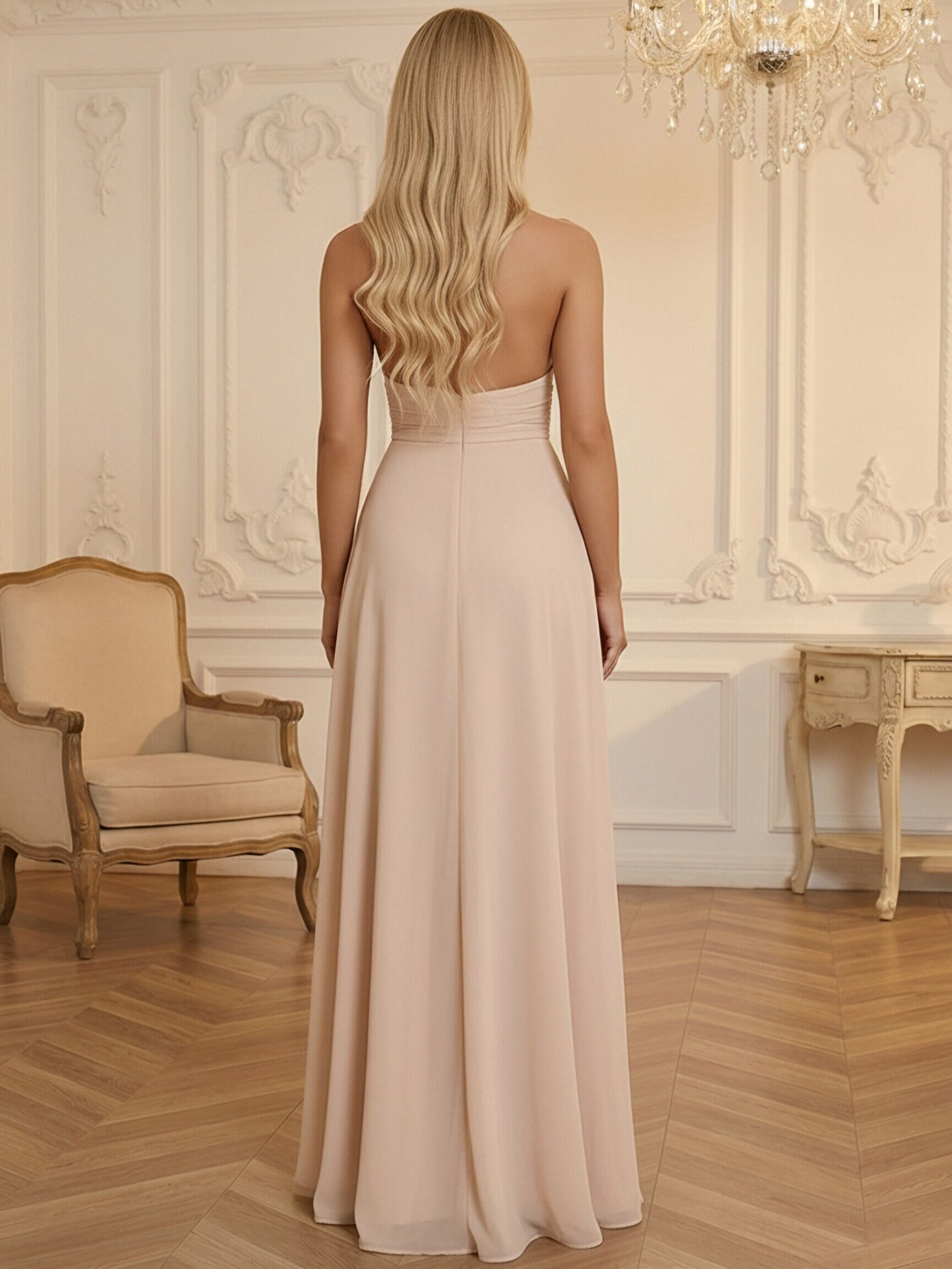 V Neck Chiffon Prom Dresses for Women with Slit