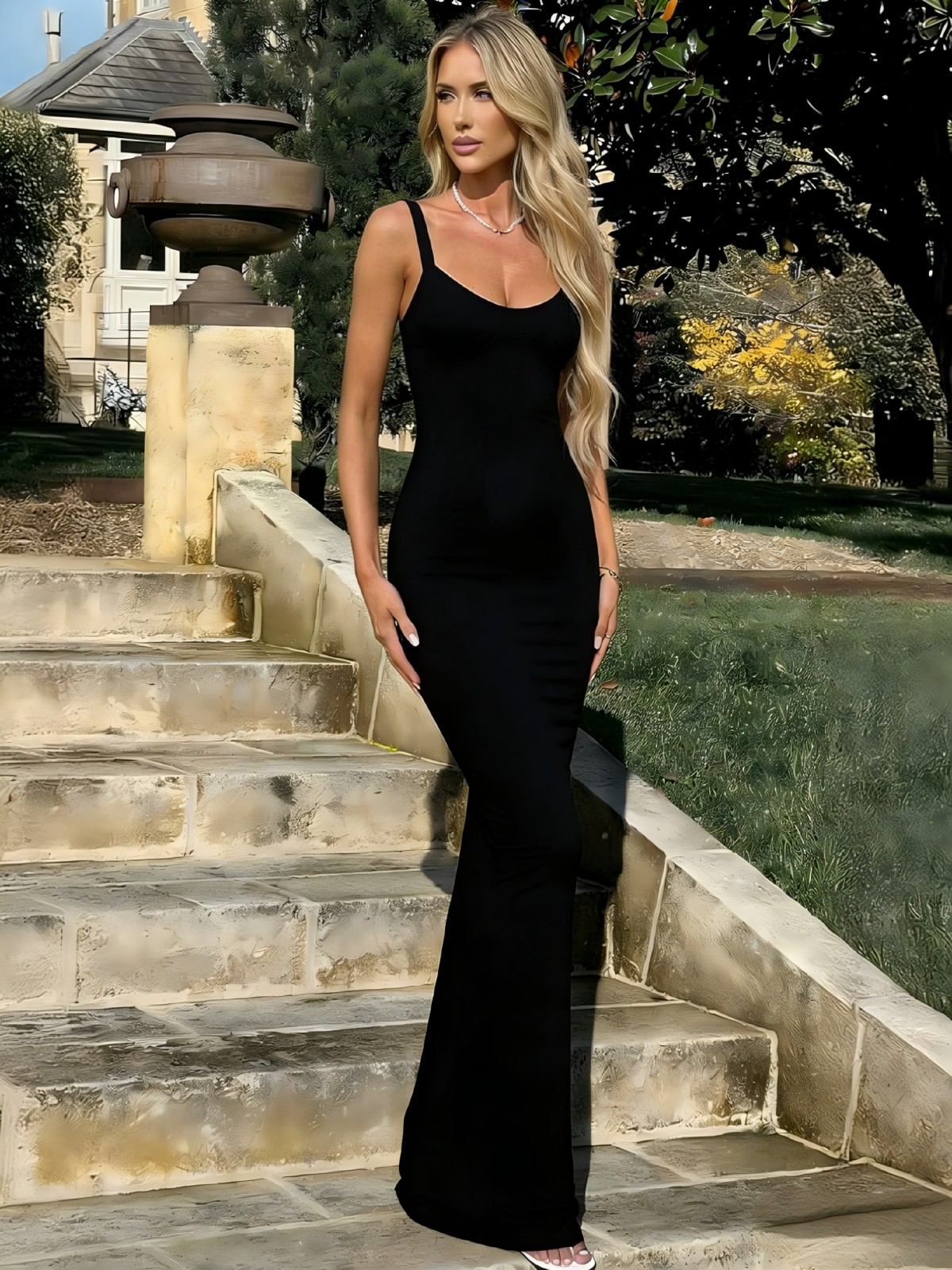 Spaghetti Straps Round Neck Chiffon Tight Mermaid Prom Dresses