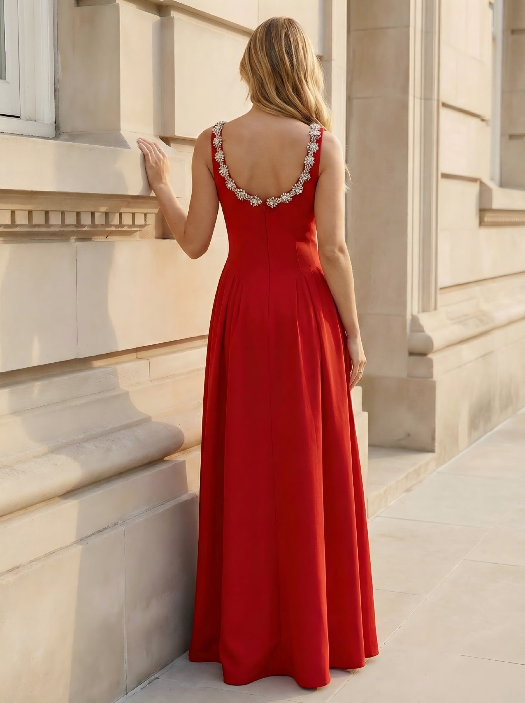 A Line Scoop Satin Tea Length Elegant Simple Prom Dresses with Rhinestones