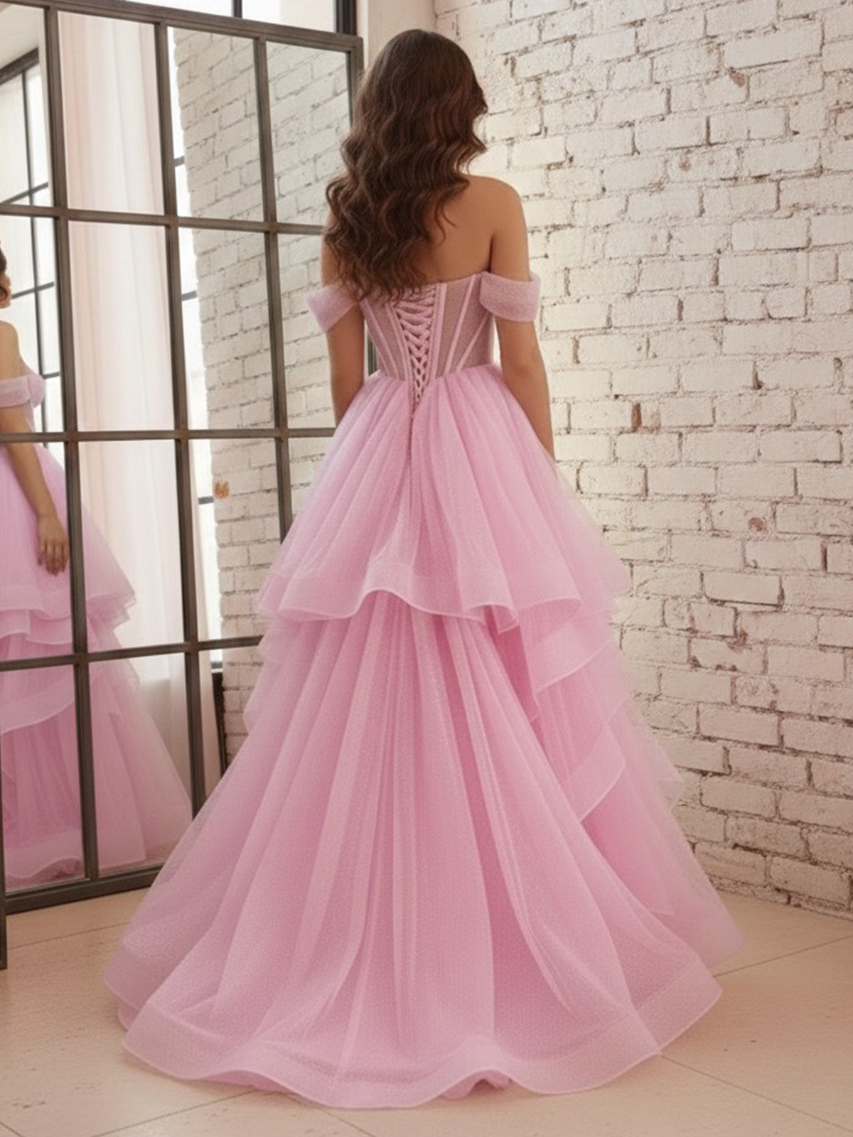 Strapless A Line Sweetheart Sparkly Tulle Sleeveless Pleated Ruffles Prom Dresses