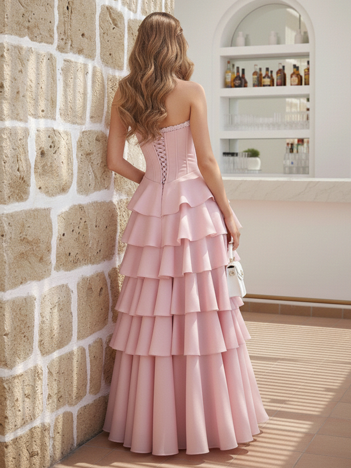 Strapless Ruffles Sweetheart Mermaid Satin Sequin Sleeveless Pleated Prom Dresses with Slit