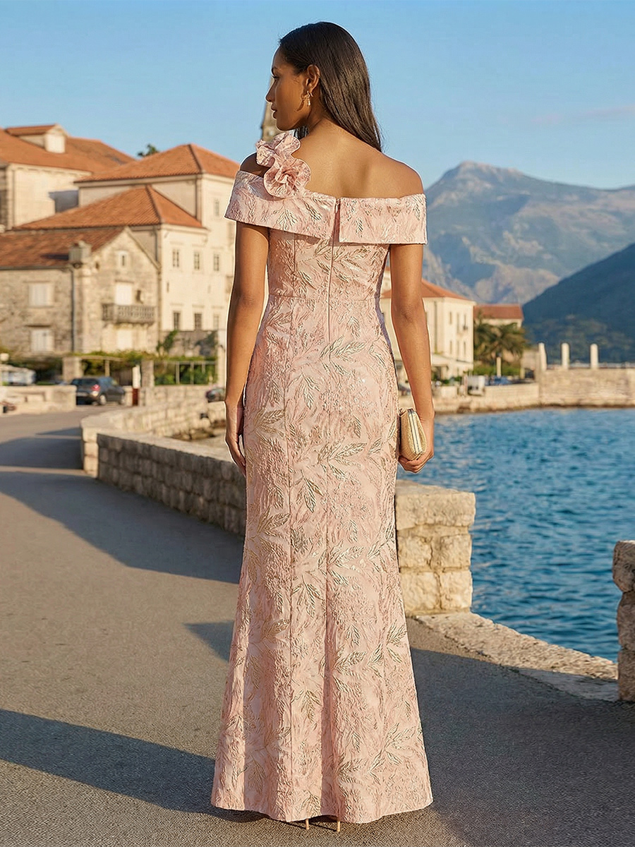 Off the Shoulder Floral Print Mermaid Prom Dresses