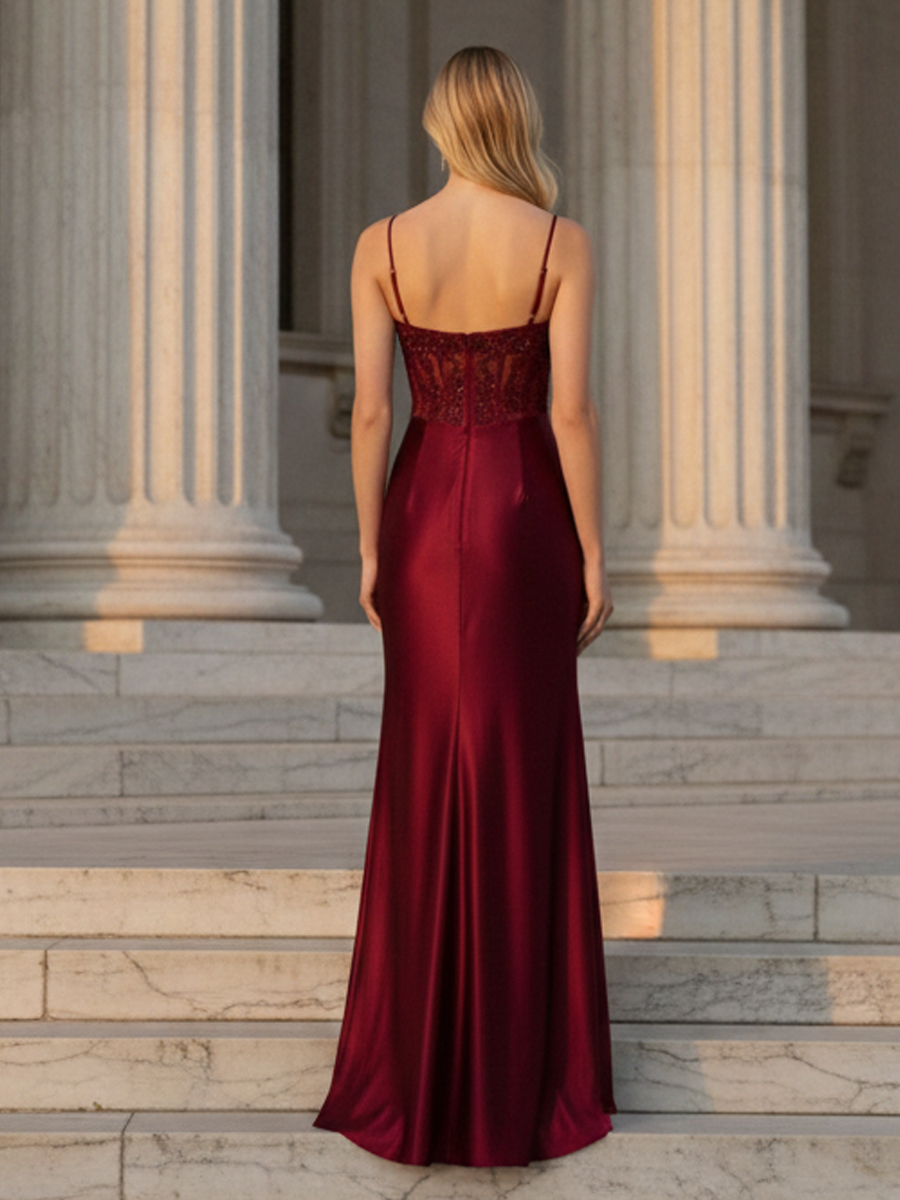 Spaghetti Straps Sweetheart Lace Appliques Mermaid Prom Dresses