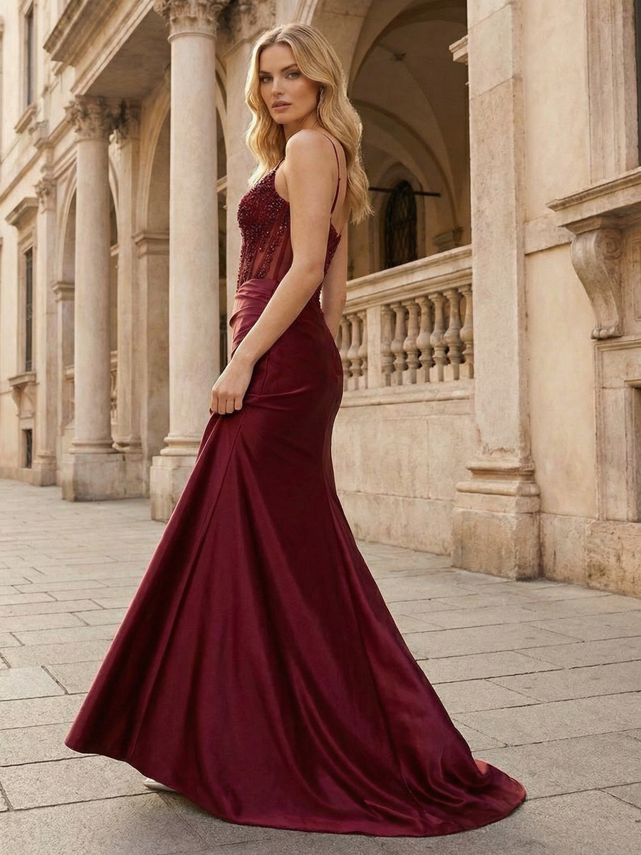 Spaghetti Straps Sweetheart Lace Appliques Mermaid Prom Dresses