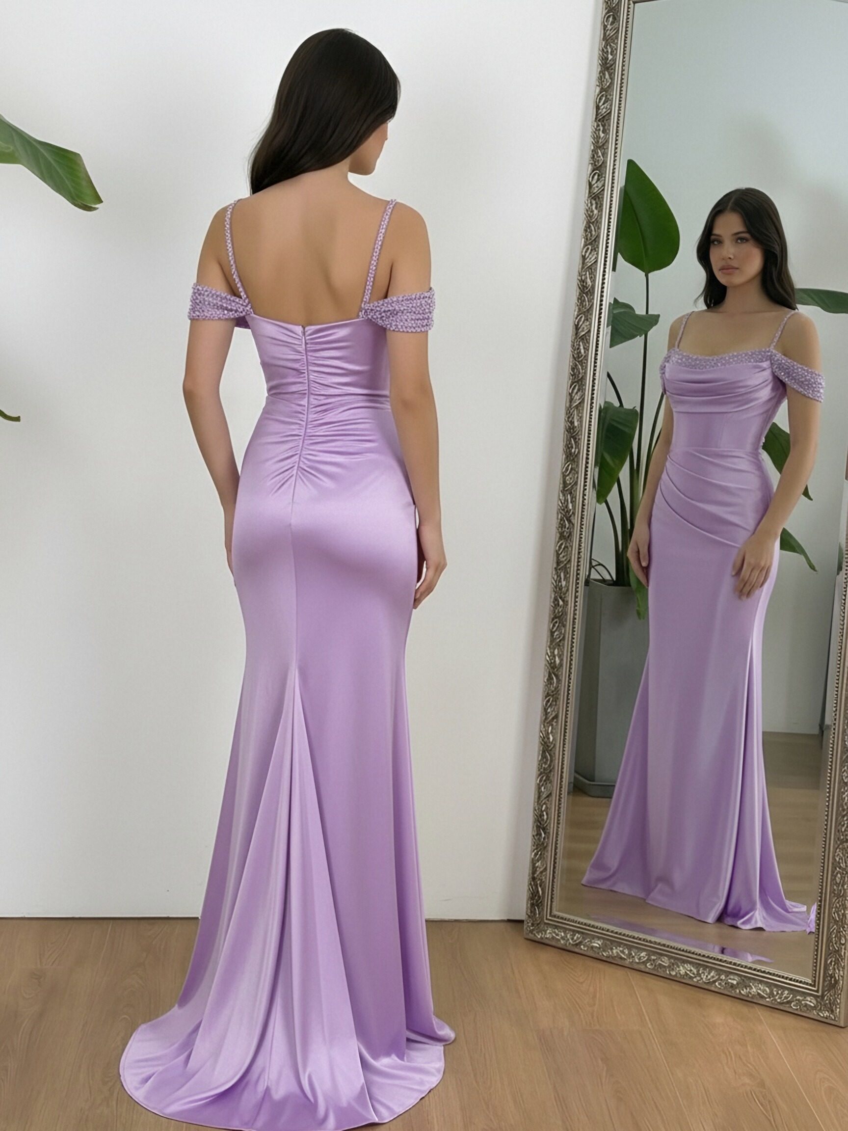 Off the Shoulder Spaghetti Straps Sequin Mermaid Prom Dresses