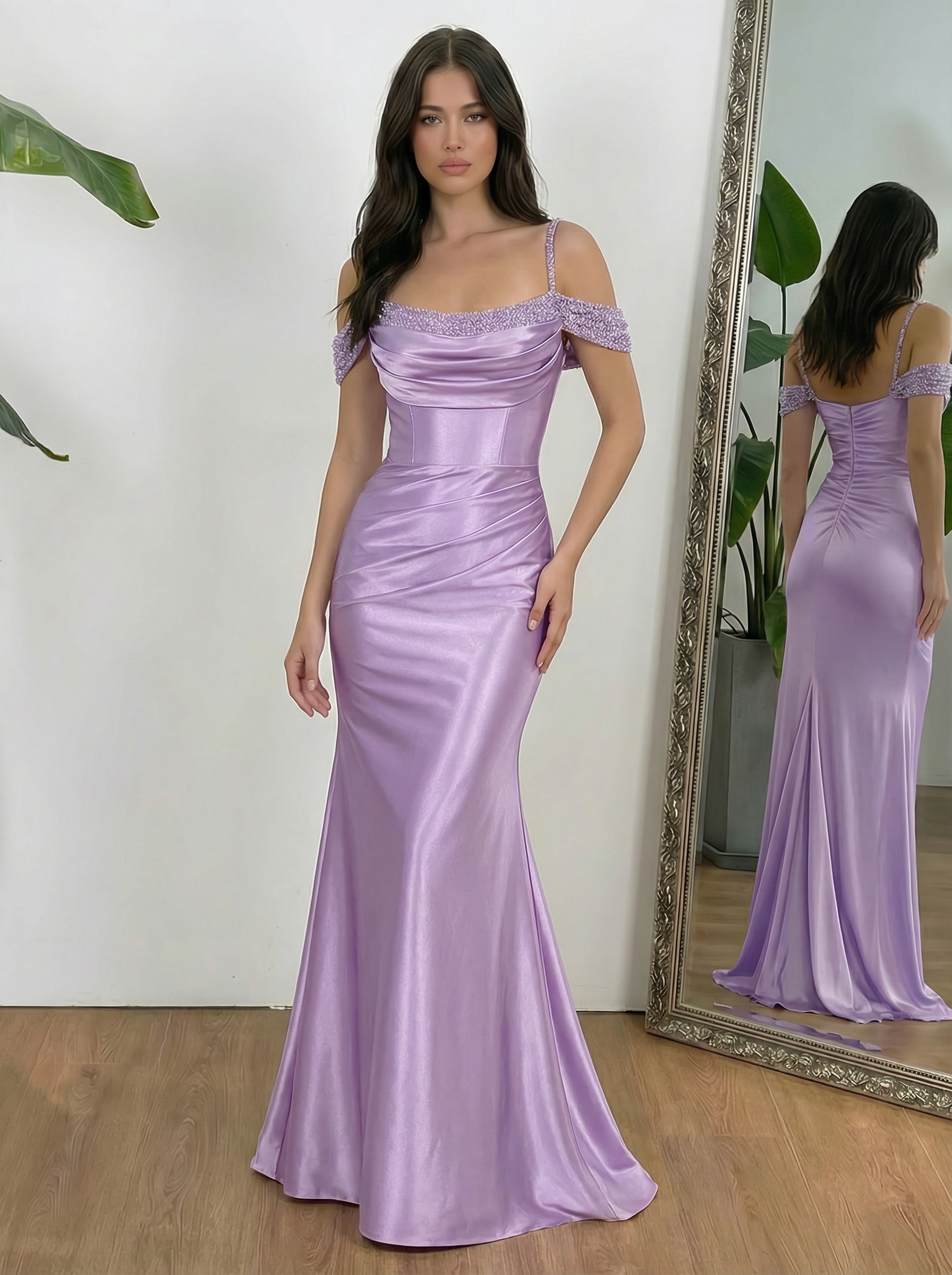 Off the Shoulder Spaghetti Straps Sequin Mermaid Prom Dresses