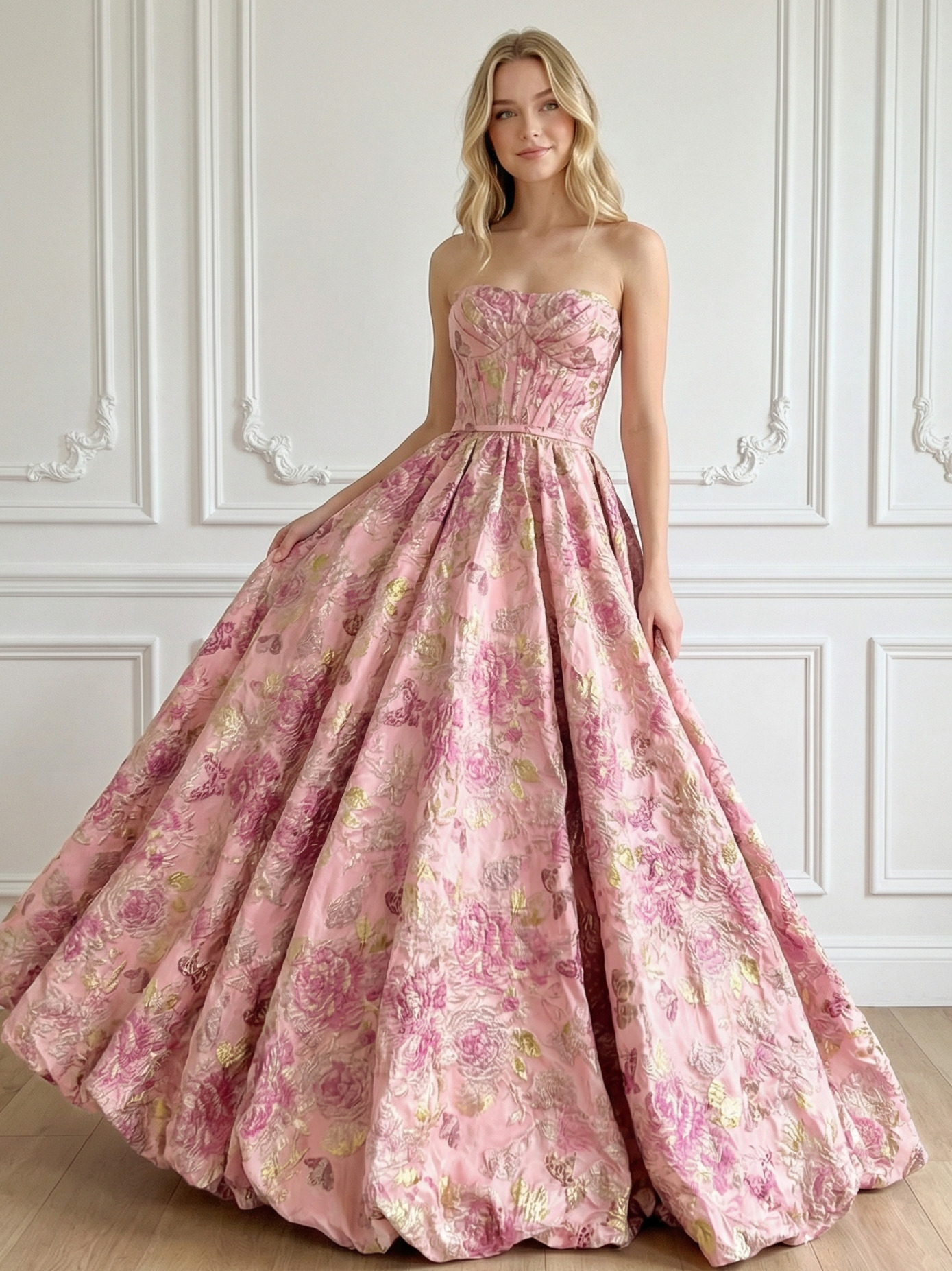 Sweetheart Sleeveless Floral Print A Line Prom Dresses