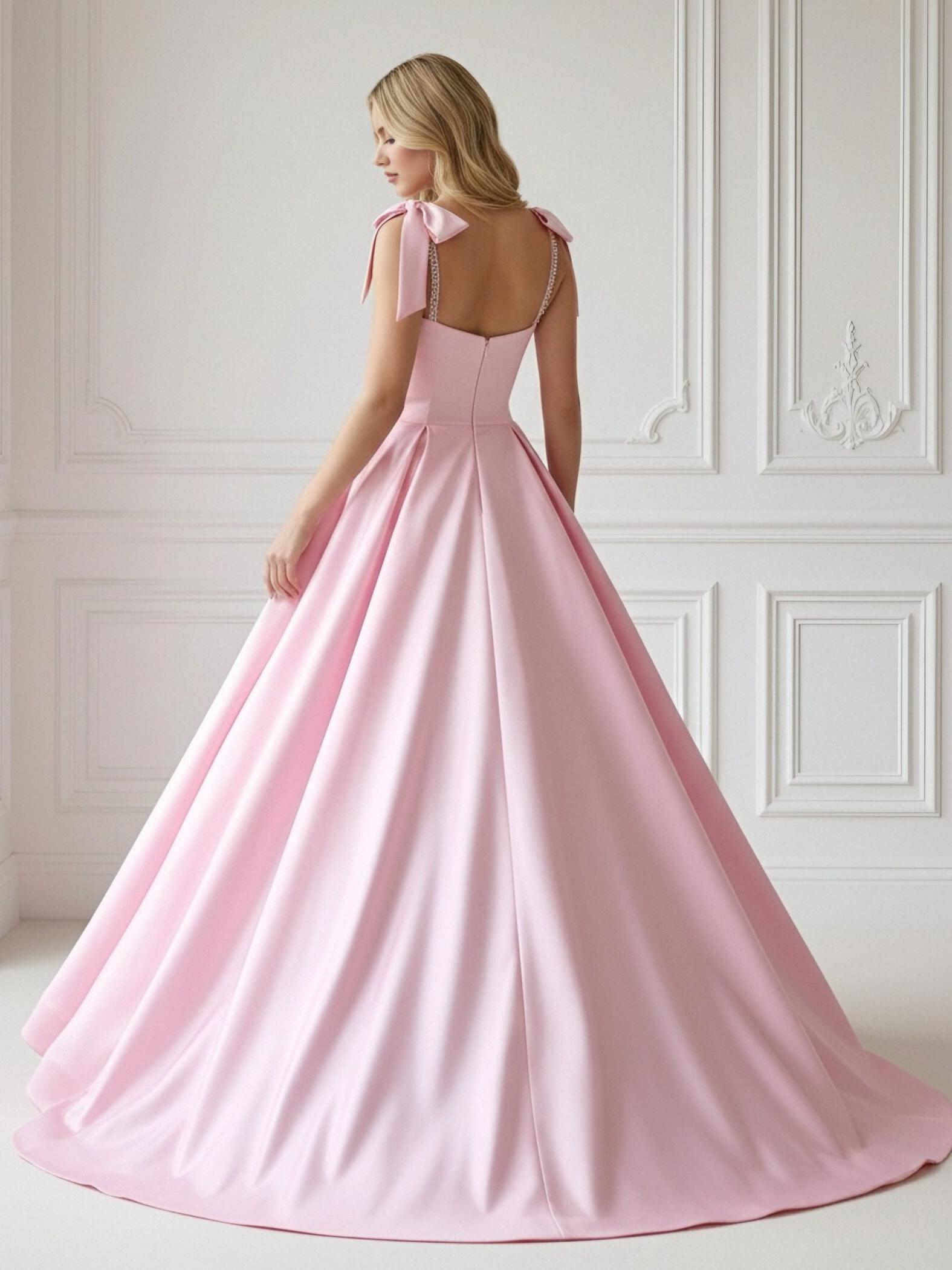 Bow Spaghetti Straps Cowl Neck Satin A Line Prom Dresses
