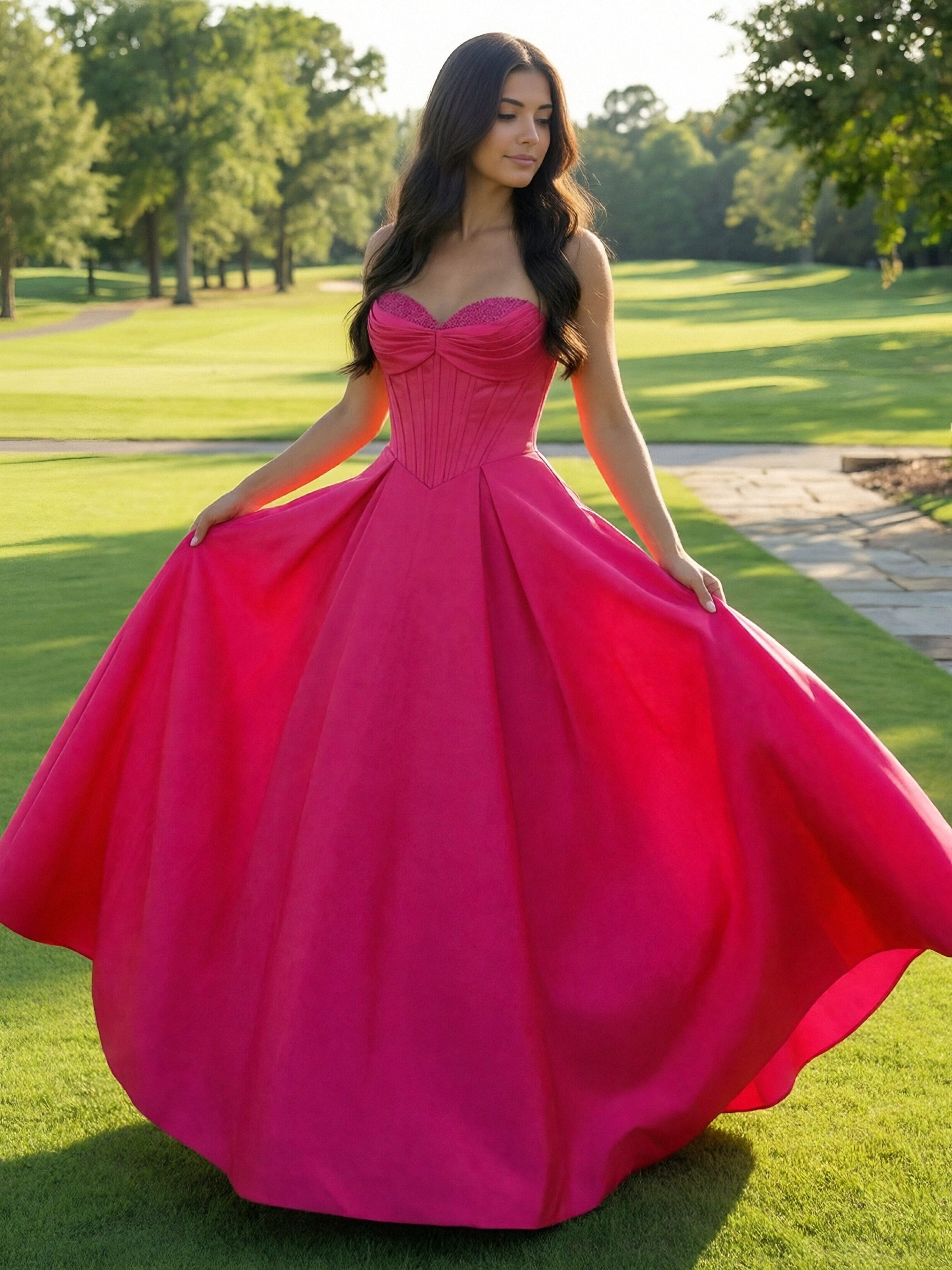 Satin V Neck Satin Corset A Line Sleeveless Prom Dresses