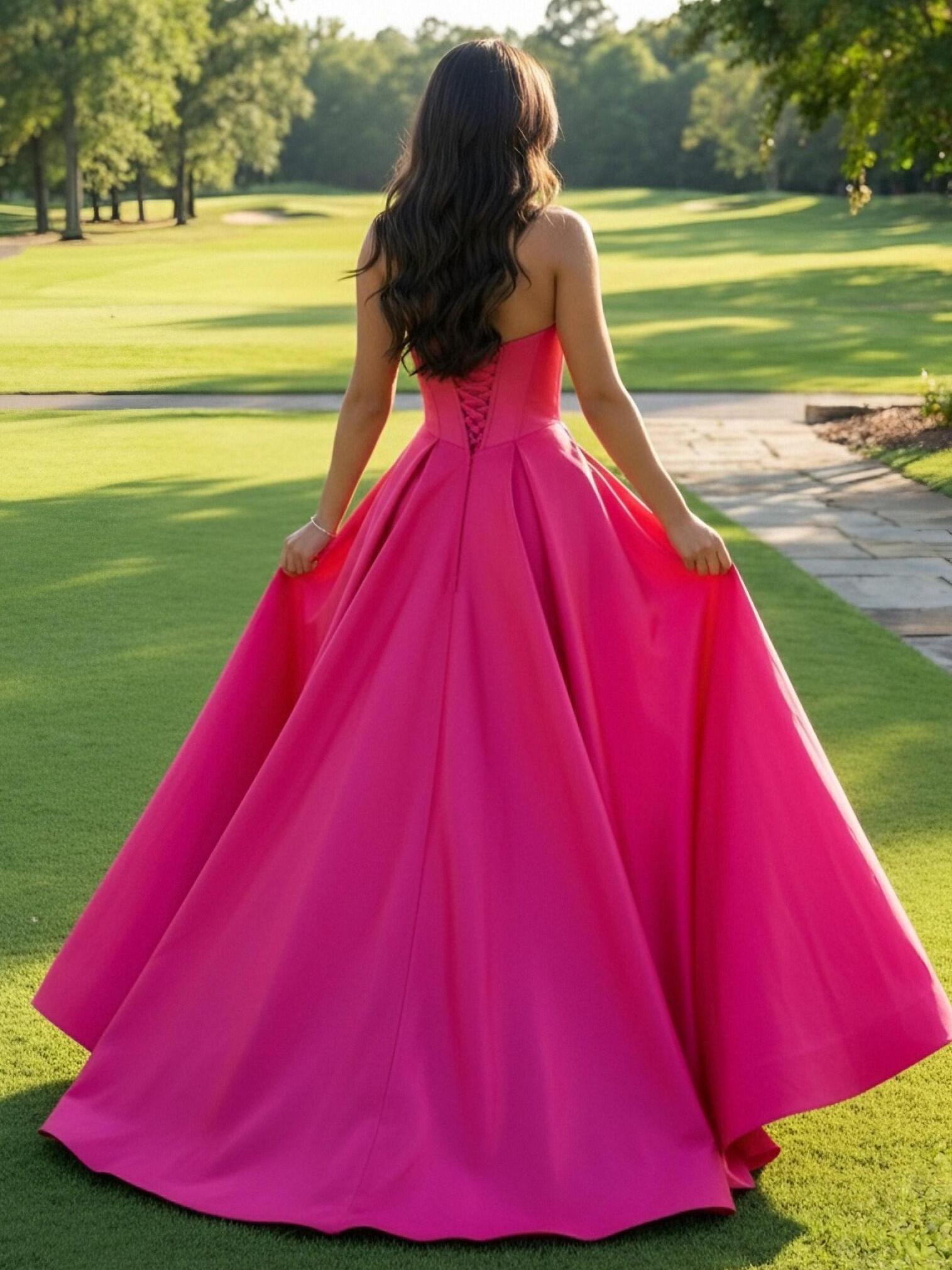 Satin V Neck Satin Corset A Line Sleeveless Prom Dresses