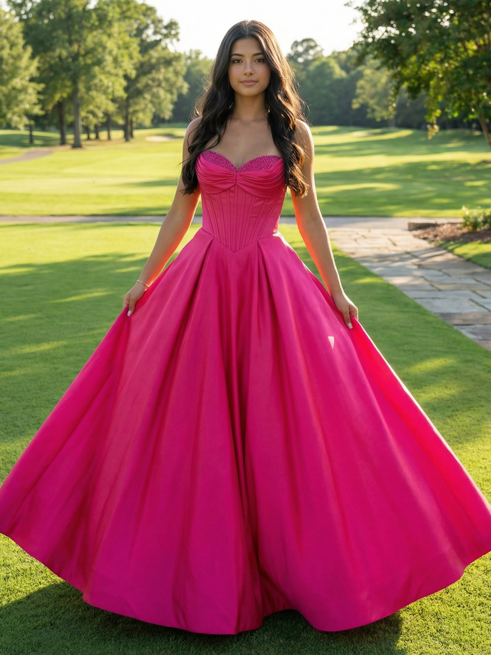 Satin V Neck Satin Corset A Line Sleeveless Prom Dresses