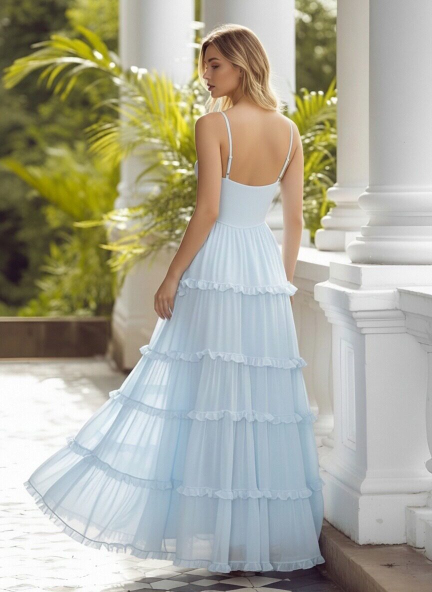 Chiffon Corset Sweetheart Ruffles Spaghetti Straps Formal Dresses