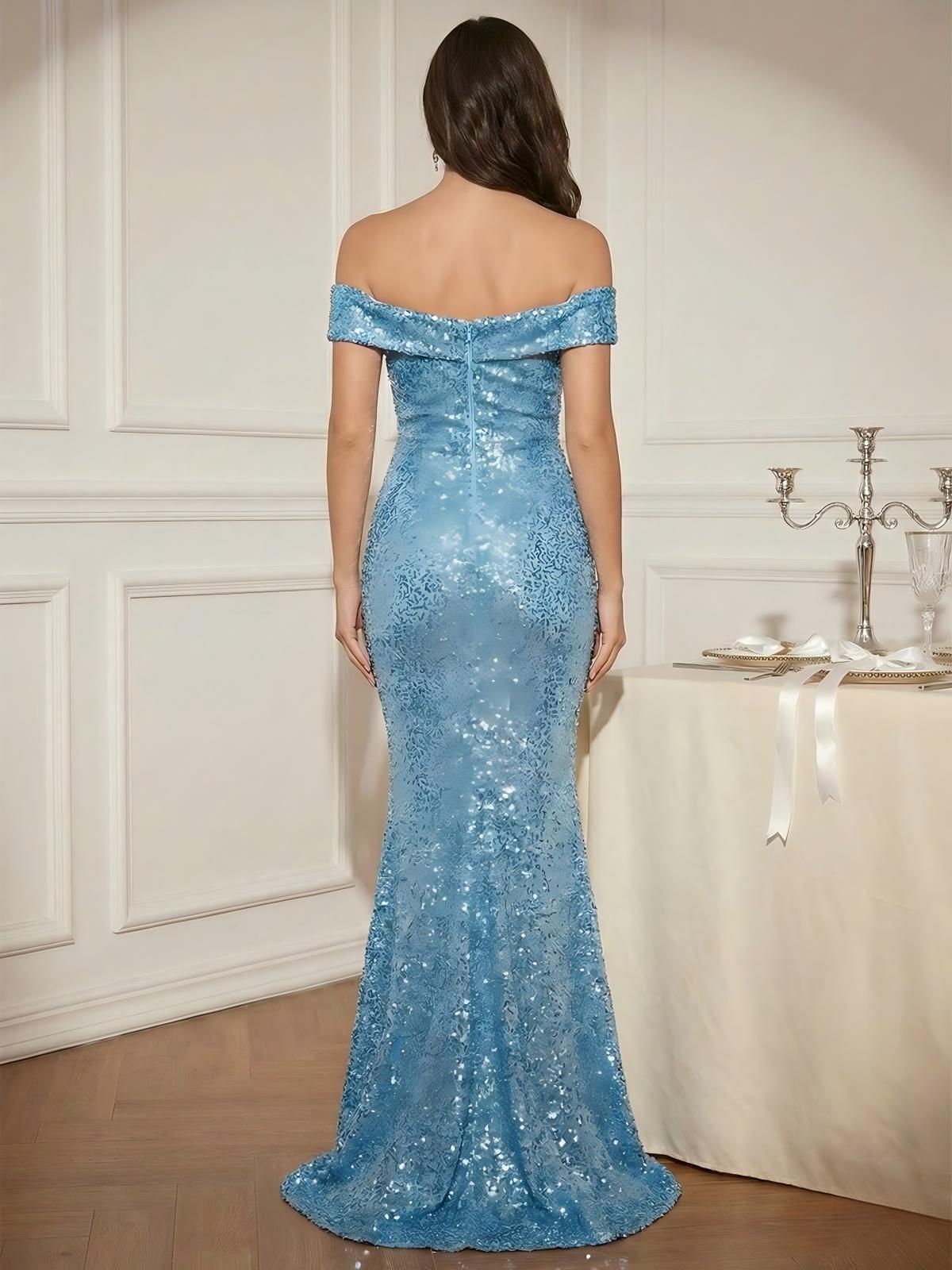 Off the Shoulder Bow Sequin Mermaid Formal Dresses 