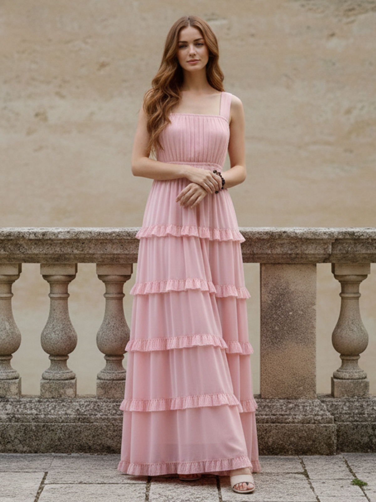 Chiffon A Line Spaghetti Straps Sleeveless Pleated Square Neck Formal Dresses