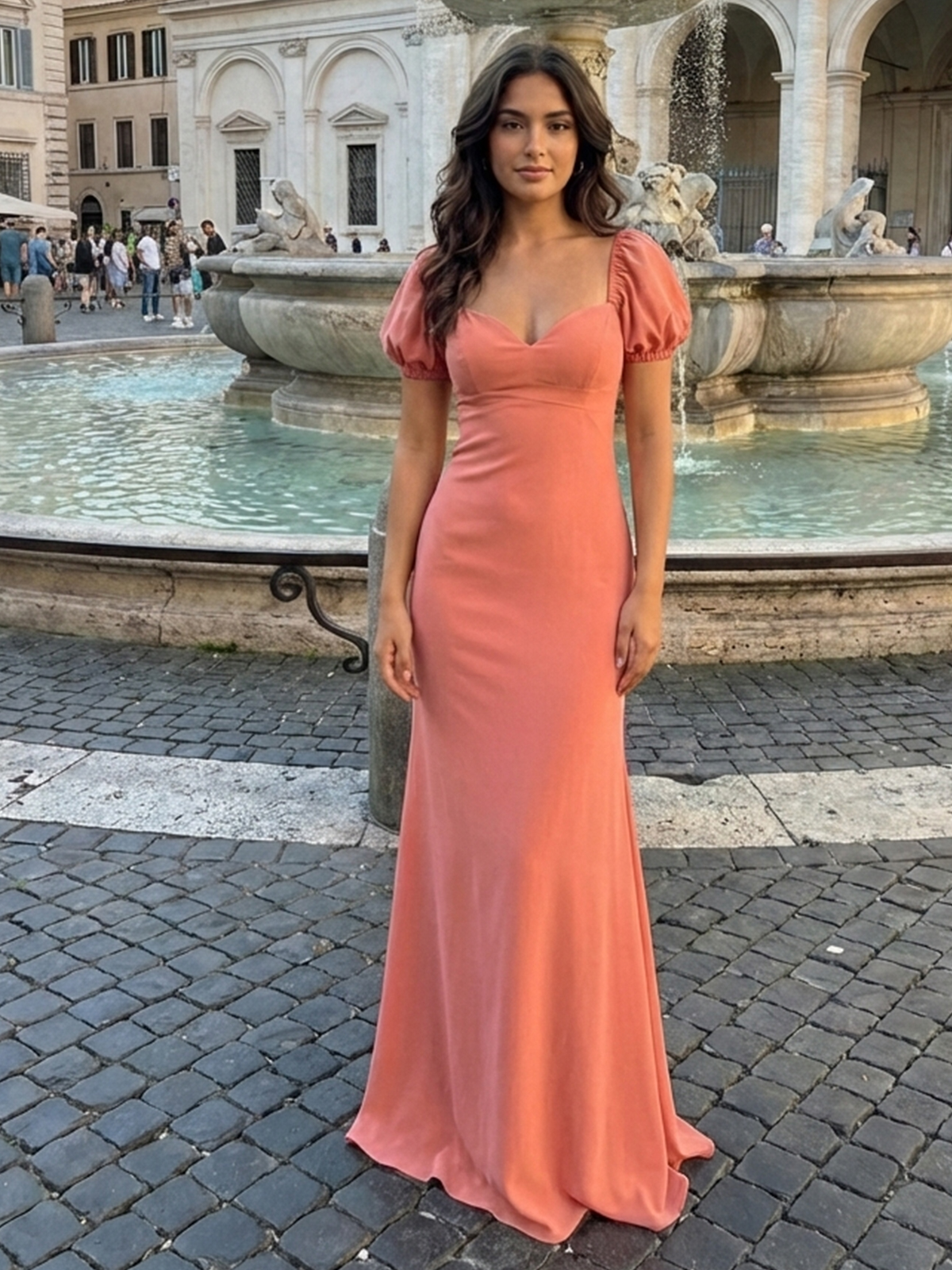 Satin Mermaid Sweetheart Short Sleeves Pleated Formal Dresses