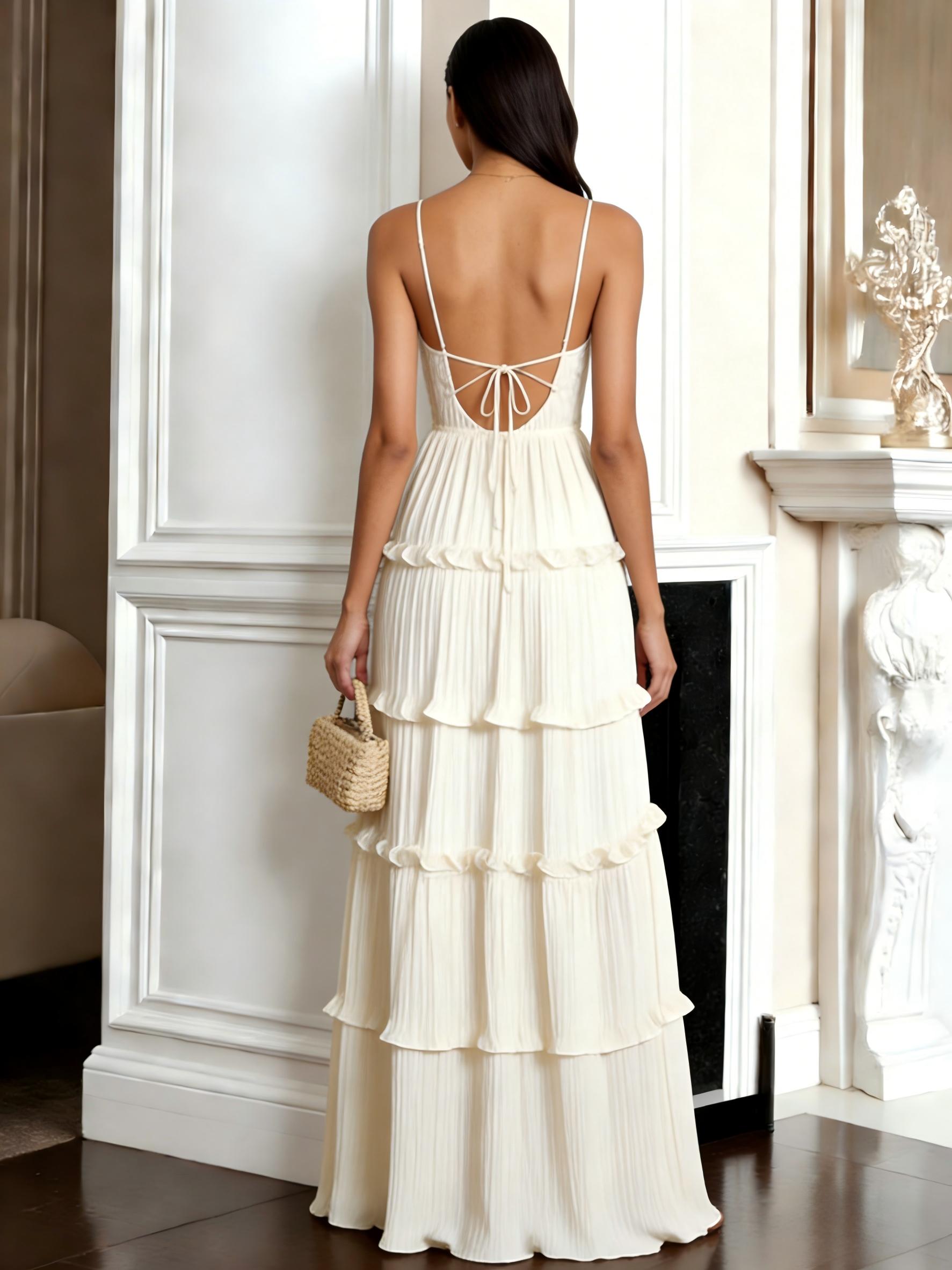 Spaghetti Straps Chiffon Pleated A Line Prom Dresses