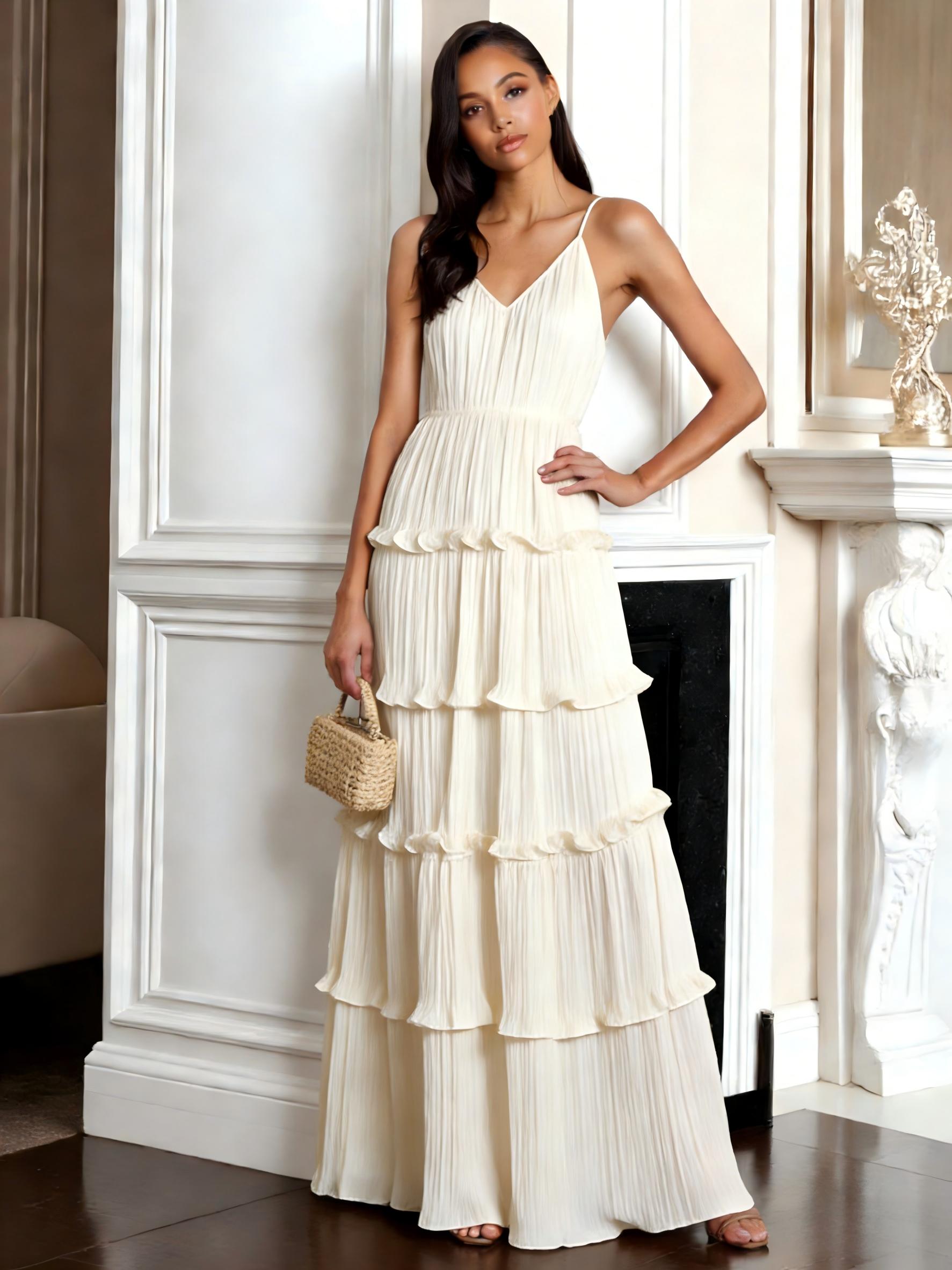 Spaghetti Straps Chiffon Pleated A Line Prom Dresses