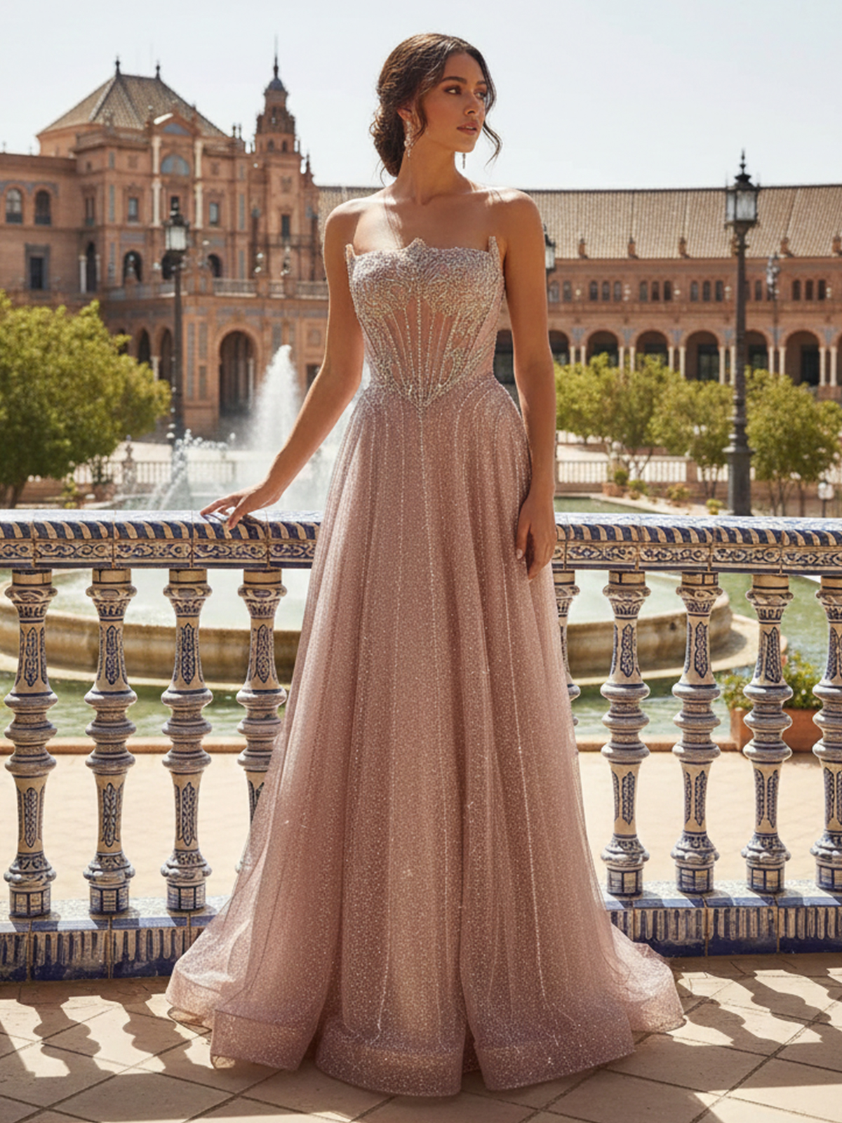 Lace Appliques Strapless Sequin A Line Formal Dresses