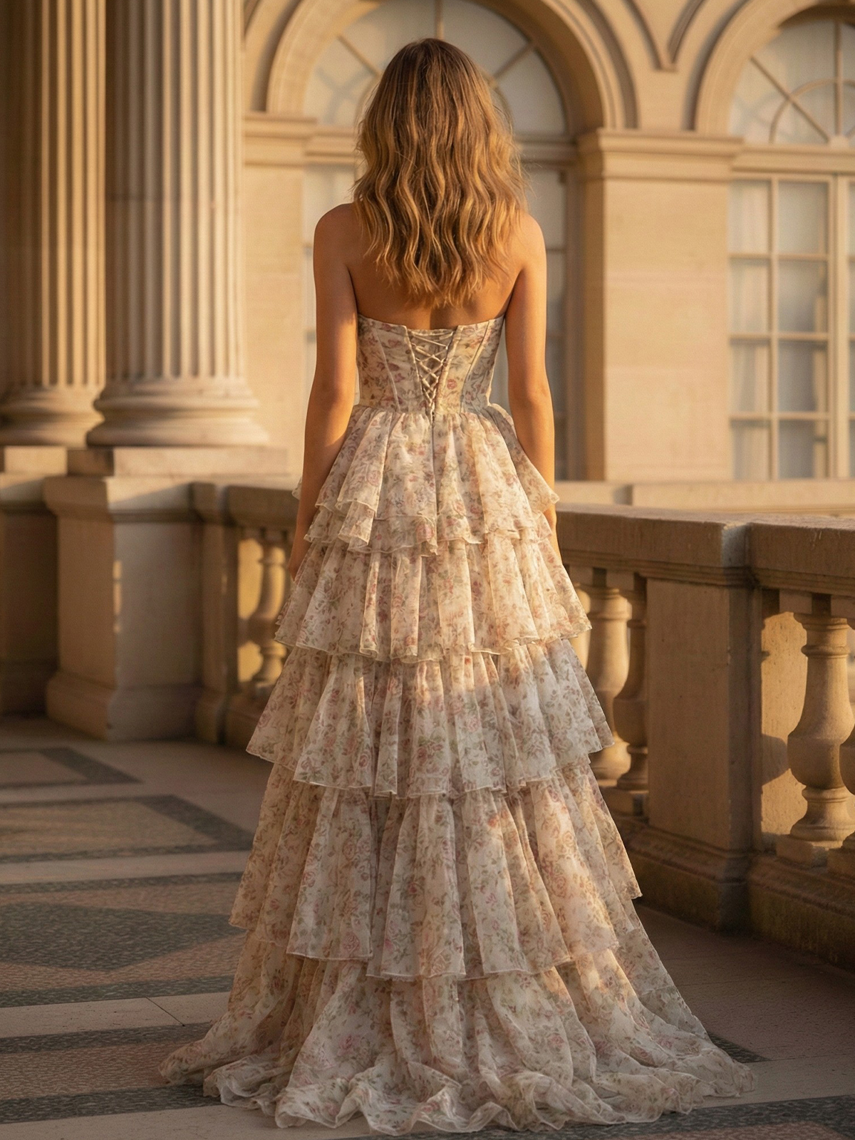 Tiered 3D Flowers A Line V Neck Tulle Formal Dresses