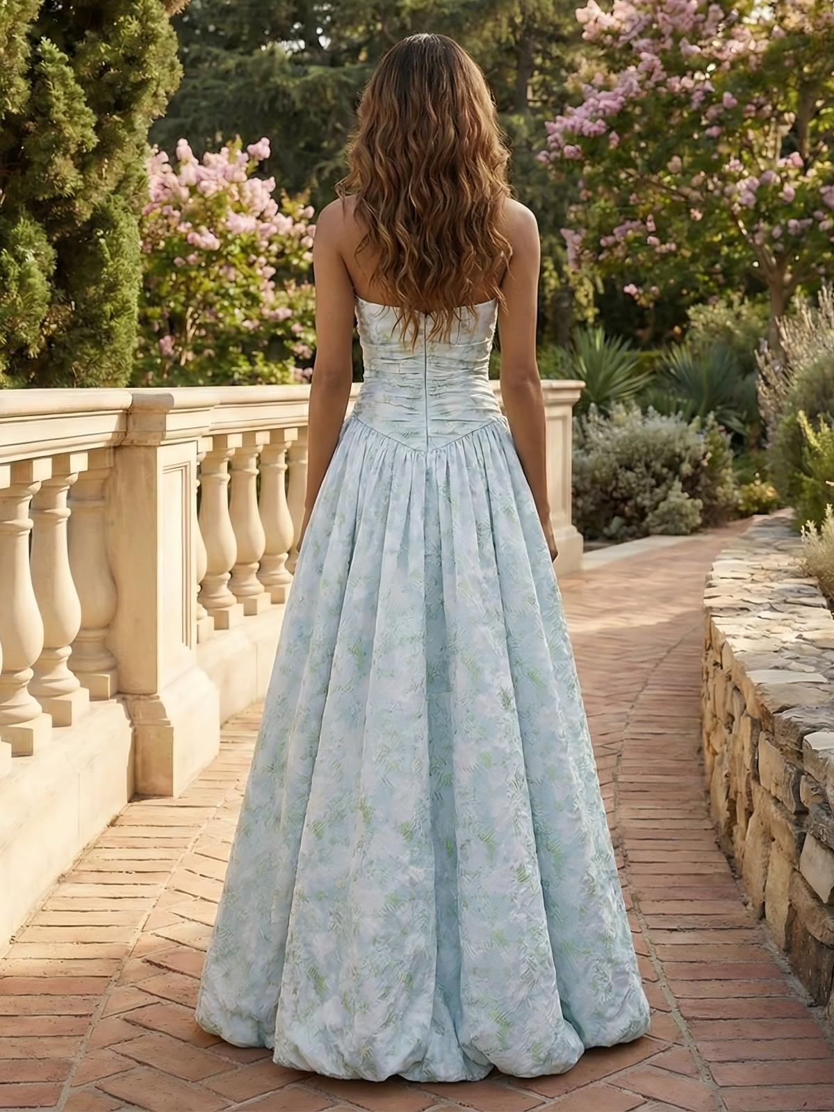 Drop Waist Strapless Pleated Tulle Sweetheart A Line Formal Dresses