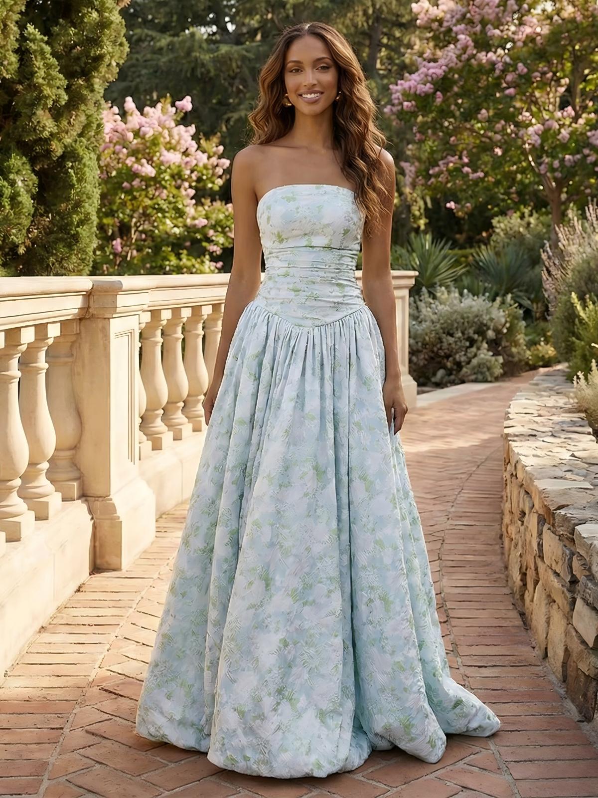 Drop Waist Strapless Pleated Tulle Sweetheart A Line Formal Dresses