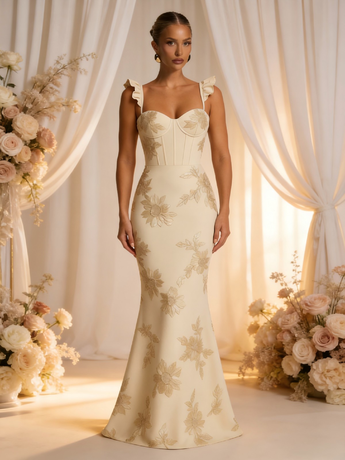 Flower Print Sweetheart Spaghetti Straps Mermaid Bridesmaid Dresses for Women