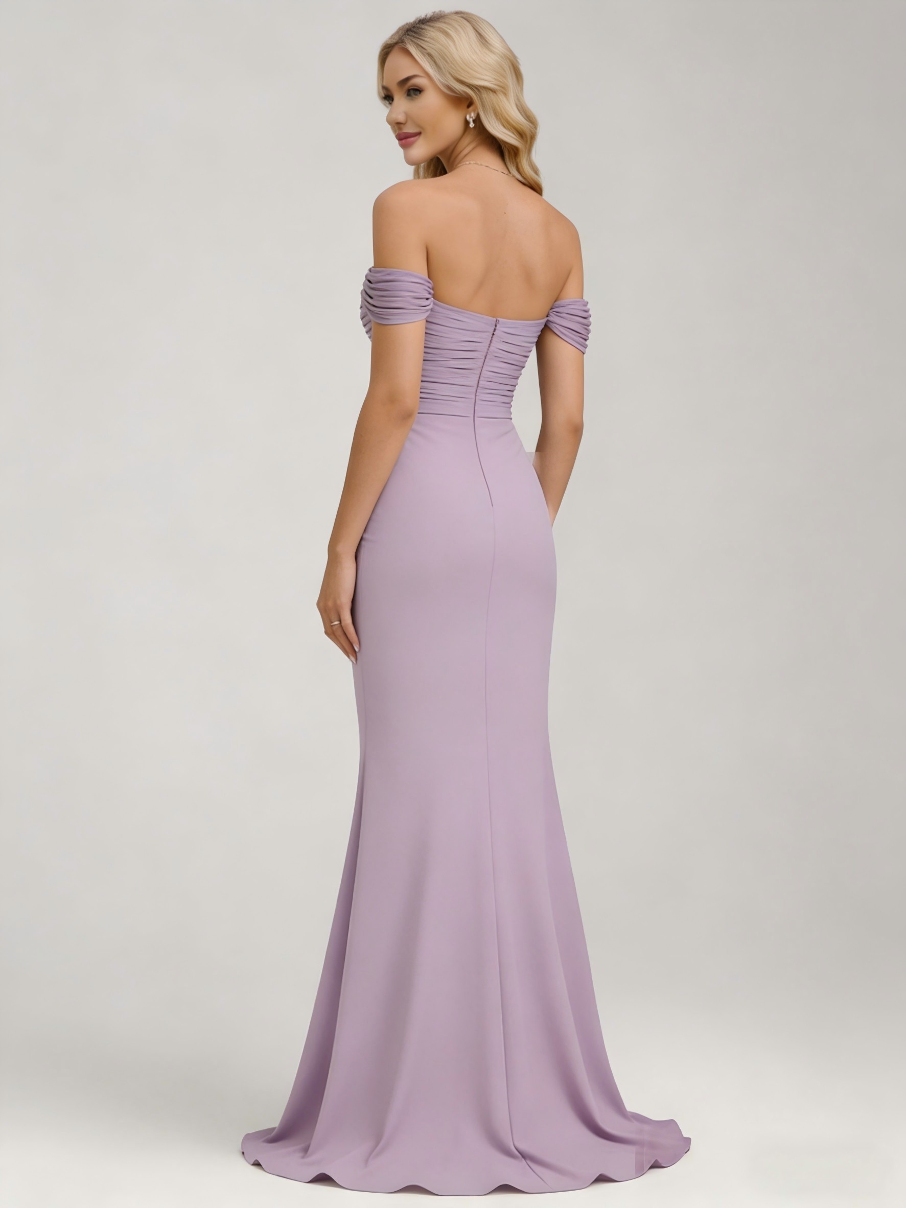 Off the Shoulder Chiffon Pleated Mermaid Prom Dresses