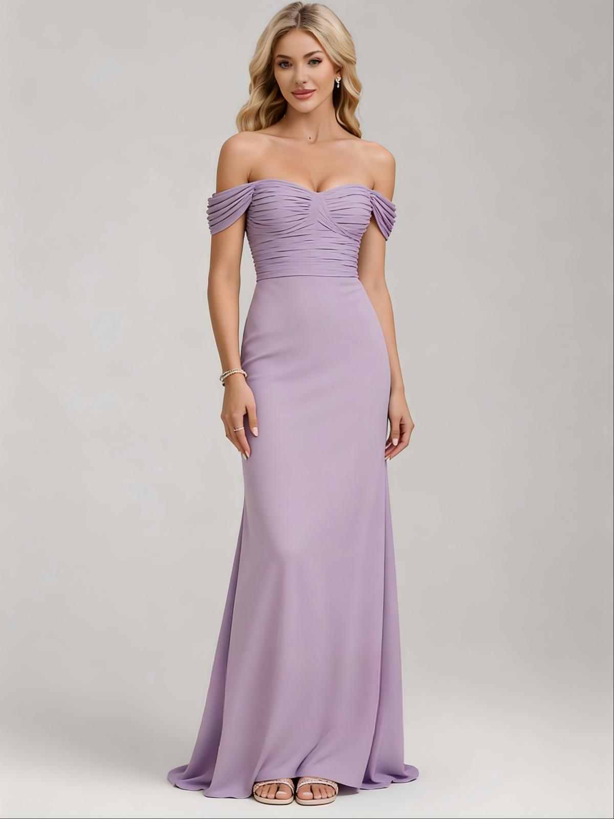 Off the Shoulder Chiffon Pleated Mermaid Prom Dresses