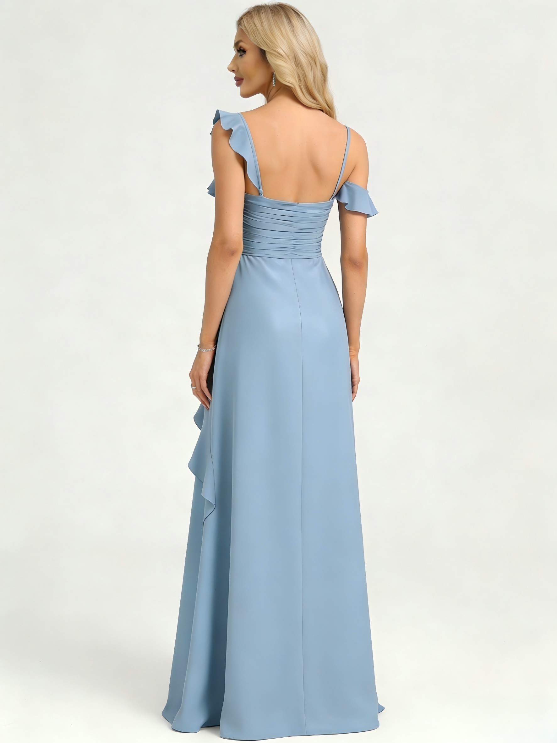 Flutter Sleeves Chiffon Pleated Prom Dresses for Women